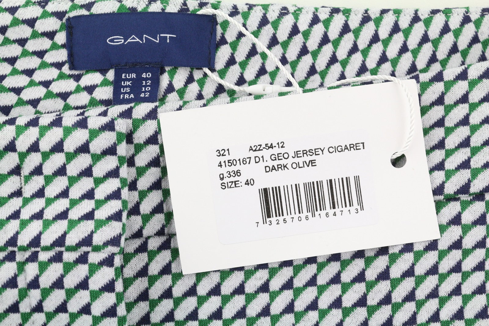 GANT Geo Jersey Cigarette Women Trousers EU40 Green Pattern Slim