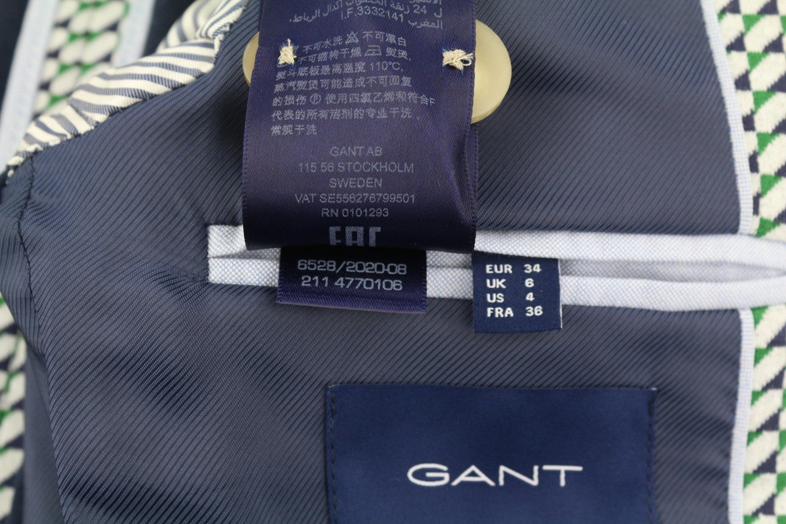 GANT Geo Jersey Women Blazer EU34 Pattern Notch Half Lined