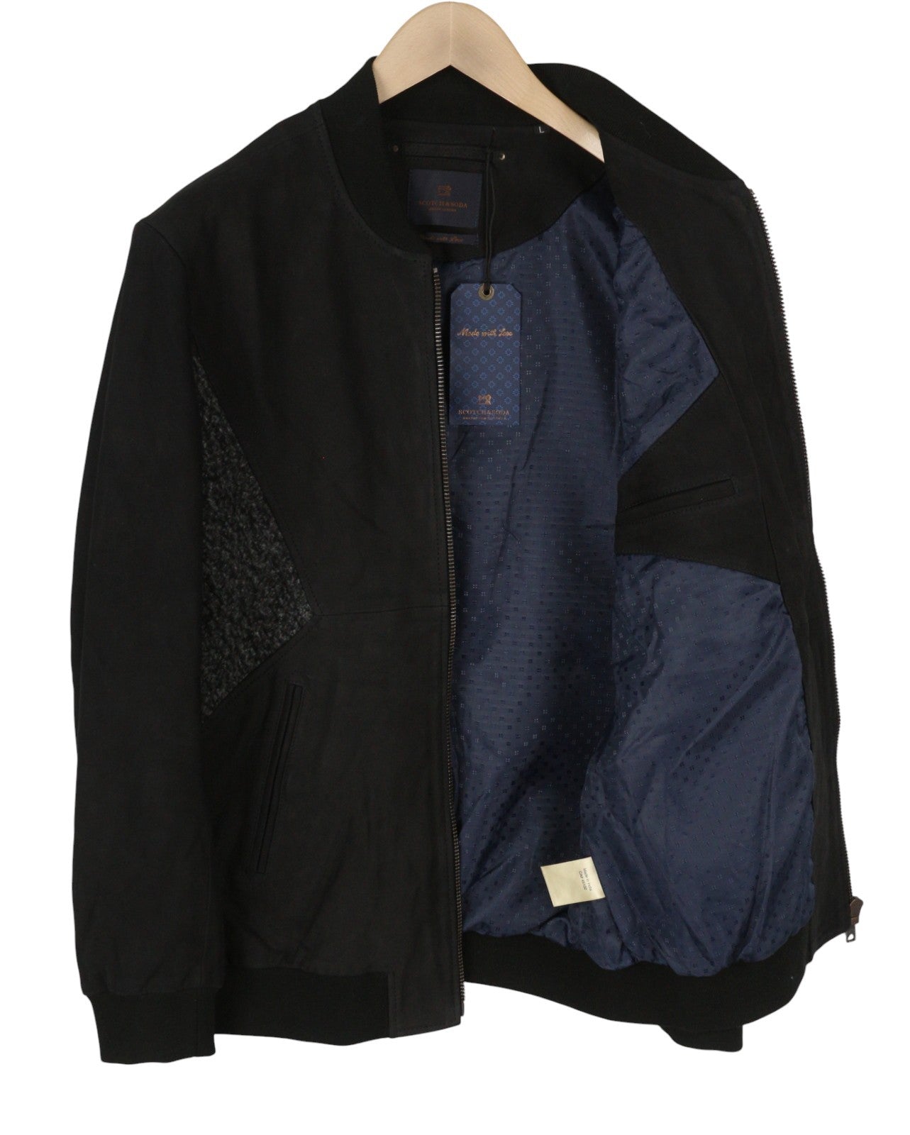 SCOTCH & SODA Men Jacket L Black Genuine Leather Lightweight Bomber RRP379