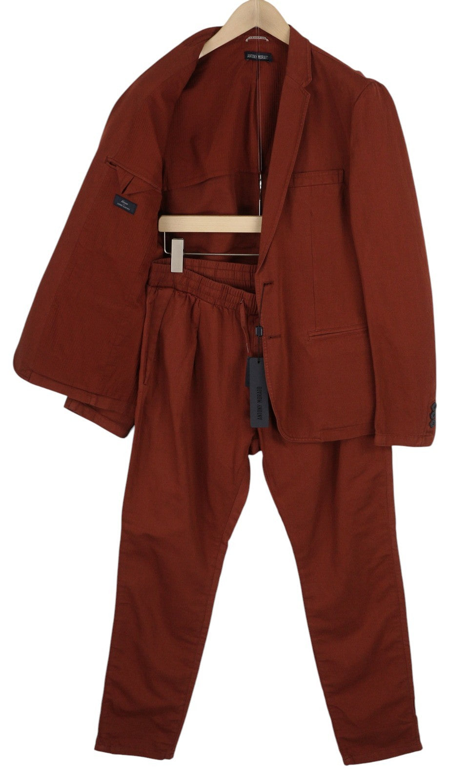 ANTONY MORATO Men Suit XL Burgundy Slim Linen Notch 2in1