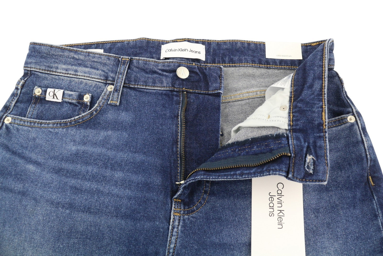 CALVIN KLEIN Dad Men Jeans W30 Blue Faded Cropped Taper Denim