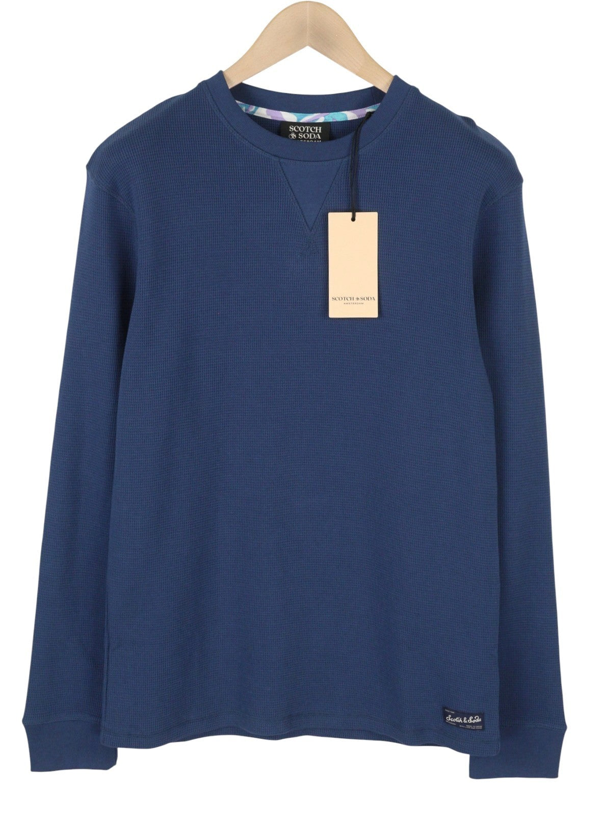 SCOTCH & SODA Men Sweatshirt M Dark Blue Textured Crew Neck Cotton Pull On