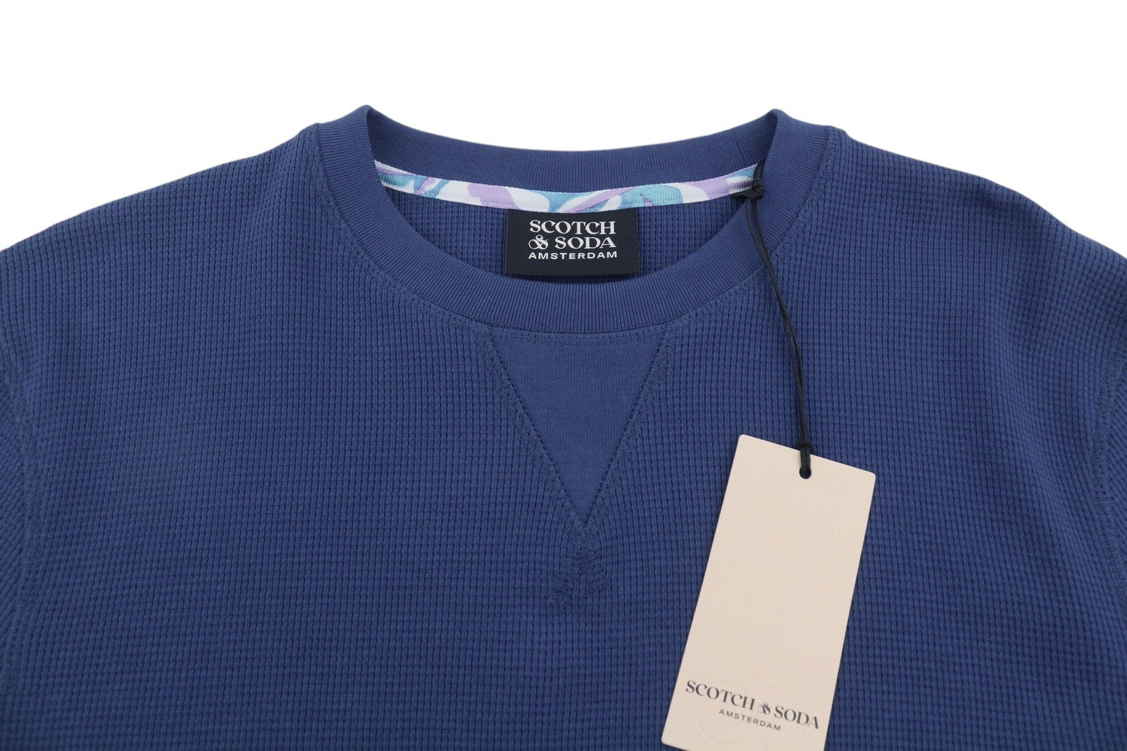 SCOTCH & SODA Men Sweatshirt M Dark Blue Textured Crew Neck Cotton Pull On