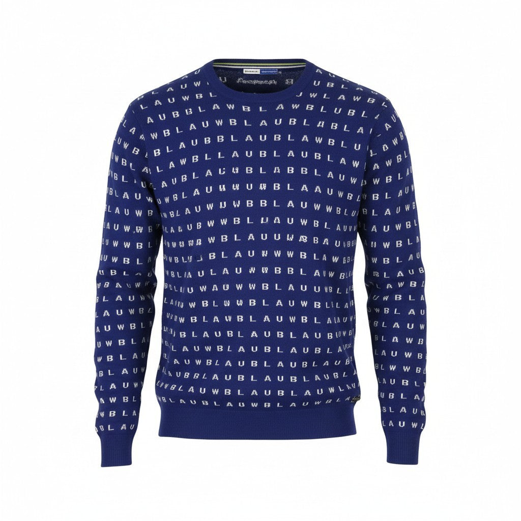 SCOTCH & SODA Men Jumper M Blue All-Over Logo Print Tight-Knit Cotton Pull On