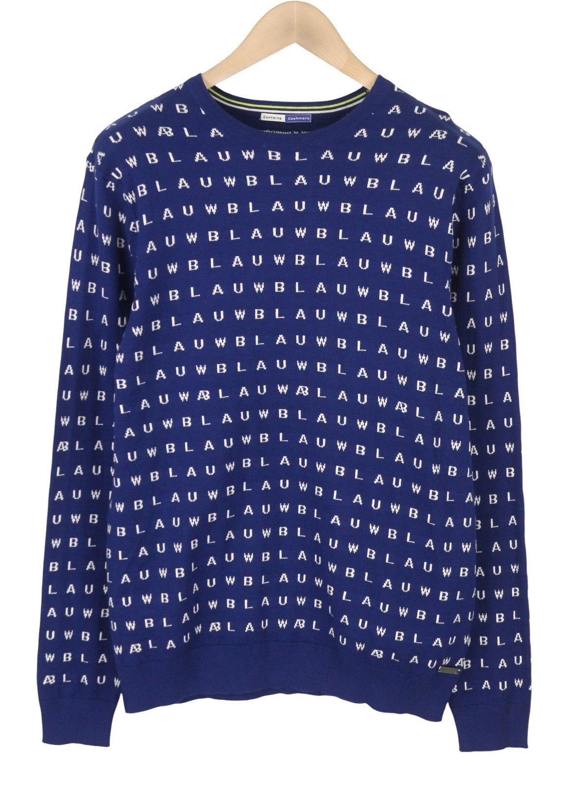 SCOTCH & SODA Men Jumper M Blue All-Over Logo Print Tight-Knit Cotton Pull On