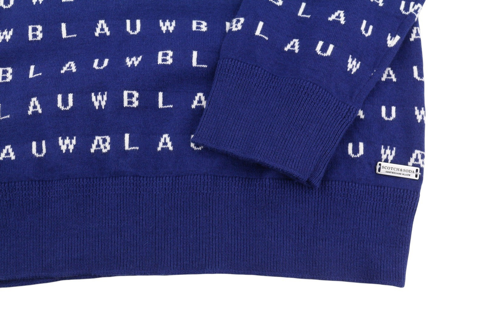 SCOTCH & SODA Men Jumper M Blue All-Over Logo Print Tight-Knit Cotton Pull On