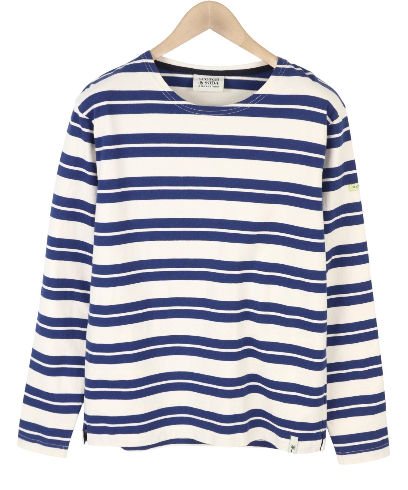 SCOTCH & SODA Men T-Shirt M White Striped Cotton Crew Neck Long Sleeve Pull On