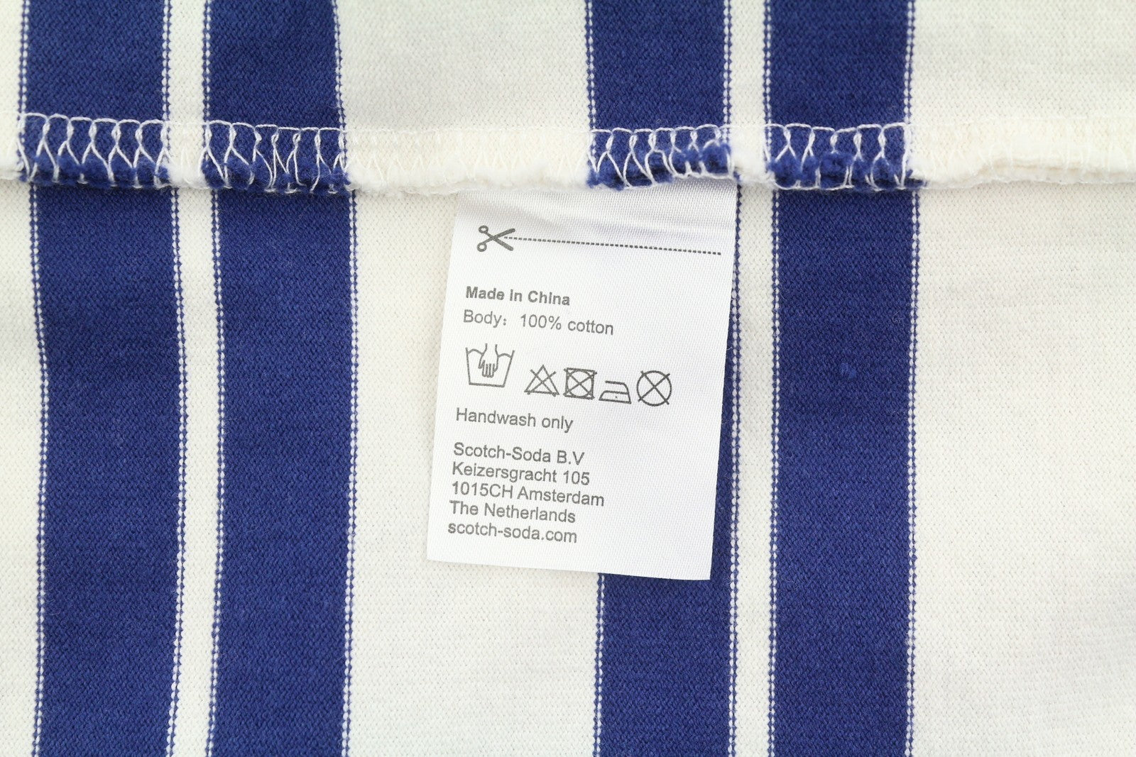 SCOTCH & SODA Men T-Shirt M White Striped Cotton Crew Neck Long Sleeve Pull On