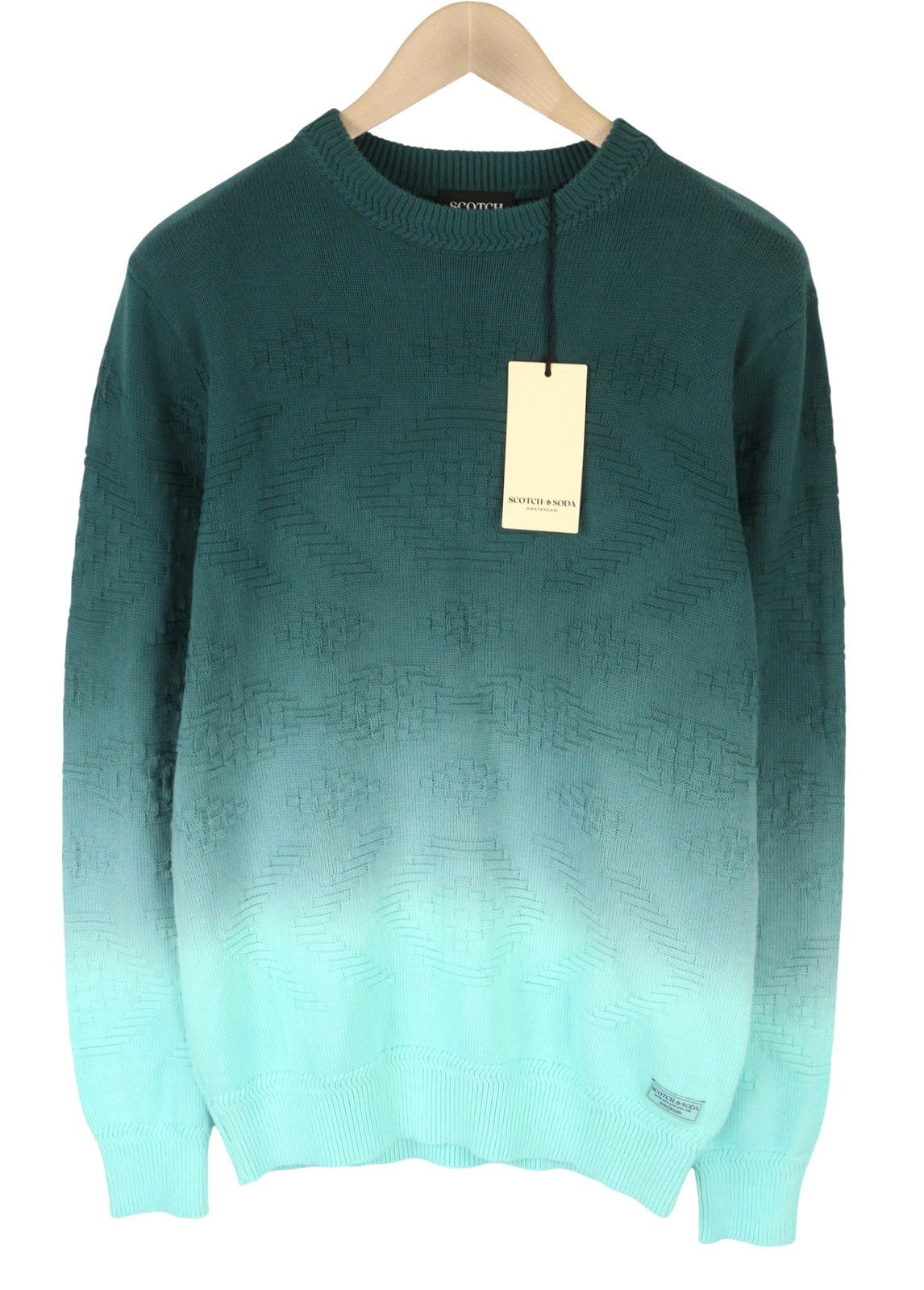 SCOTCH & SODA Men Jumper M Blue Dip-Dye Effect Textured Knitted Pull On