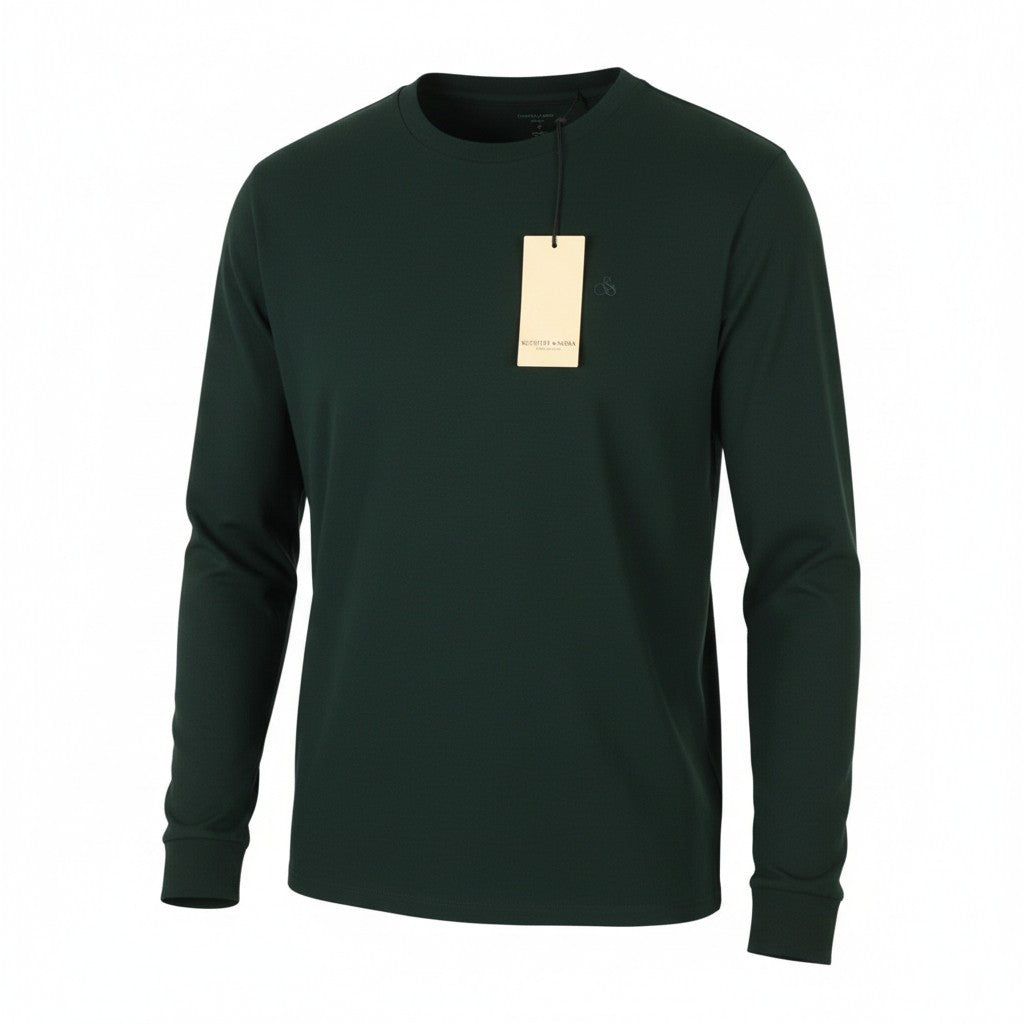 SCOTCH & SODA Men T-Shirt M Dark Green Cotton Crew Neck Long Sleeve Pull On