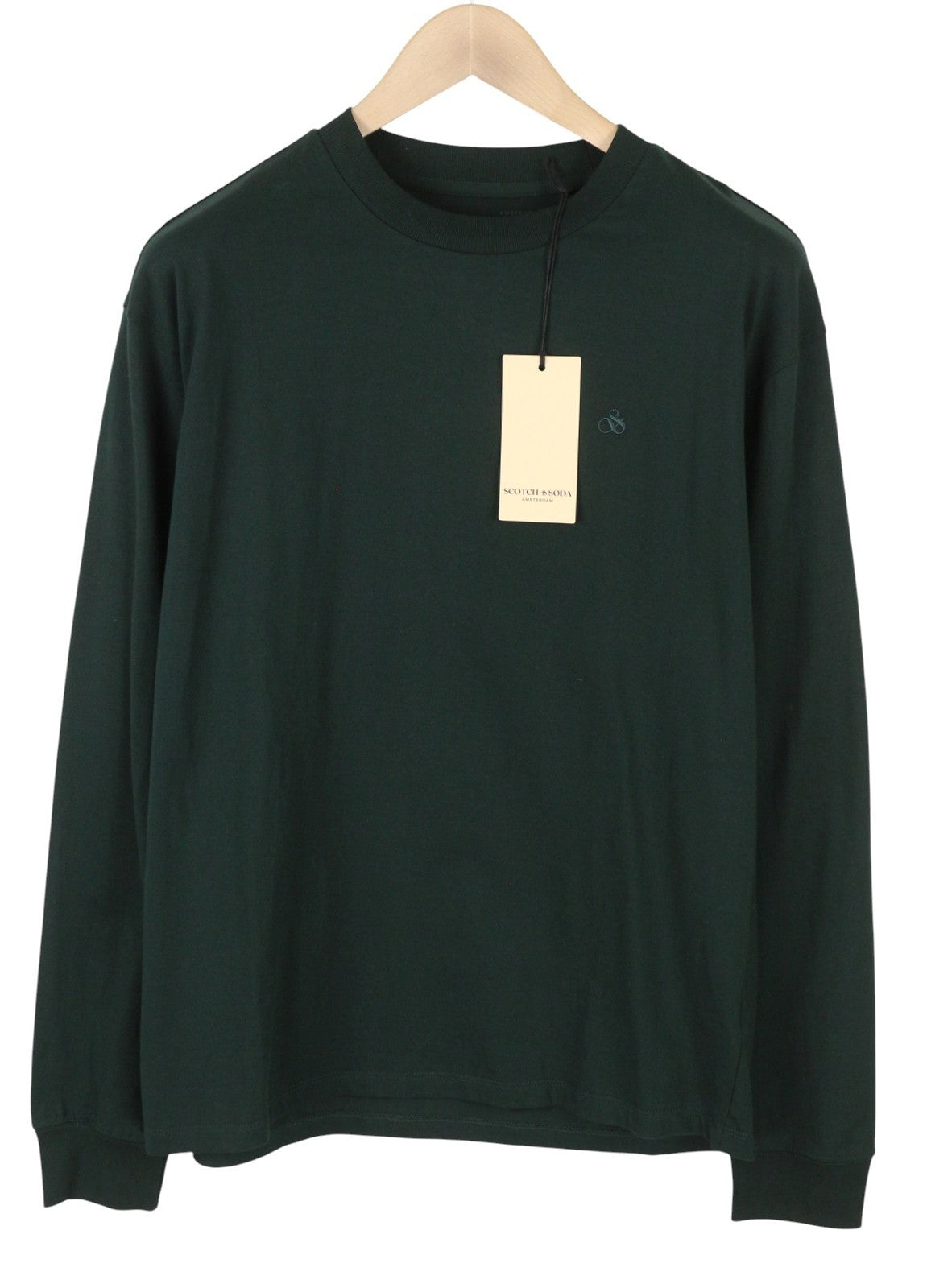 SCOTCH & SODA Men T-Shirt M Dark Green Cotton Crew Neck Long Sleeve Pull On