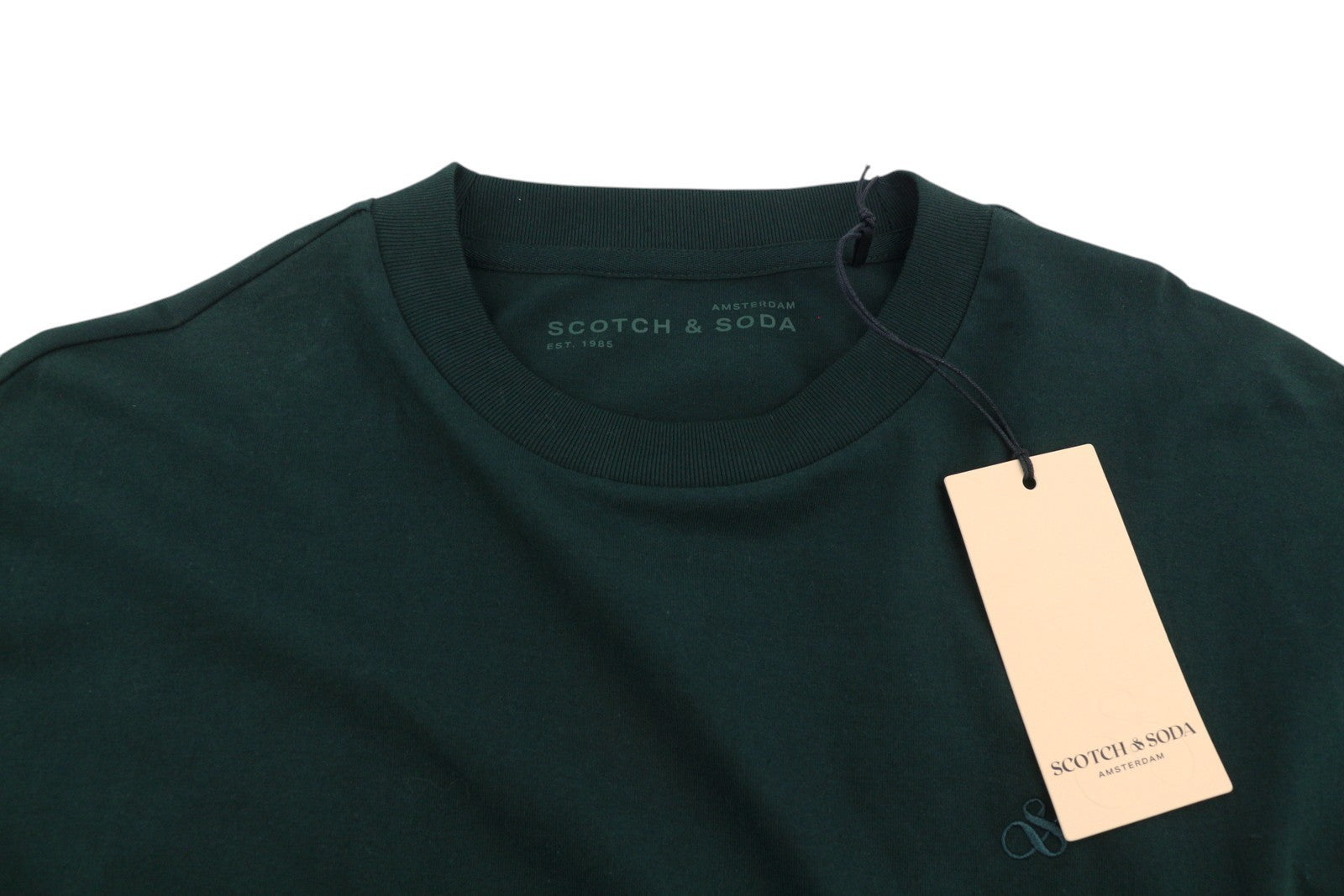 SCOTCH & SODA Men T-Shirt M Dark Green Cotton Crew Neck Long Sleeve Pull On