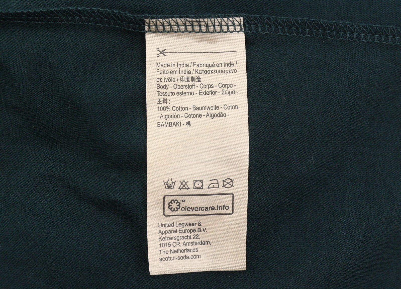 SCOTCH & SODA Men T-Shirt M Dark Green Cotton Crew Neck Long Sleeve Pull On