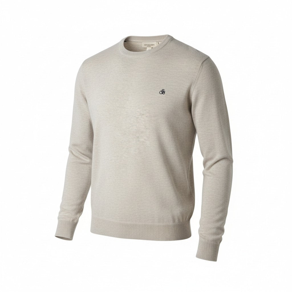 SCOTCH & SODA Men Jumper 2XL Grey Melange Tight-Knit Embroidered Pull On