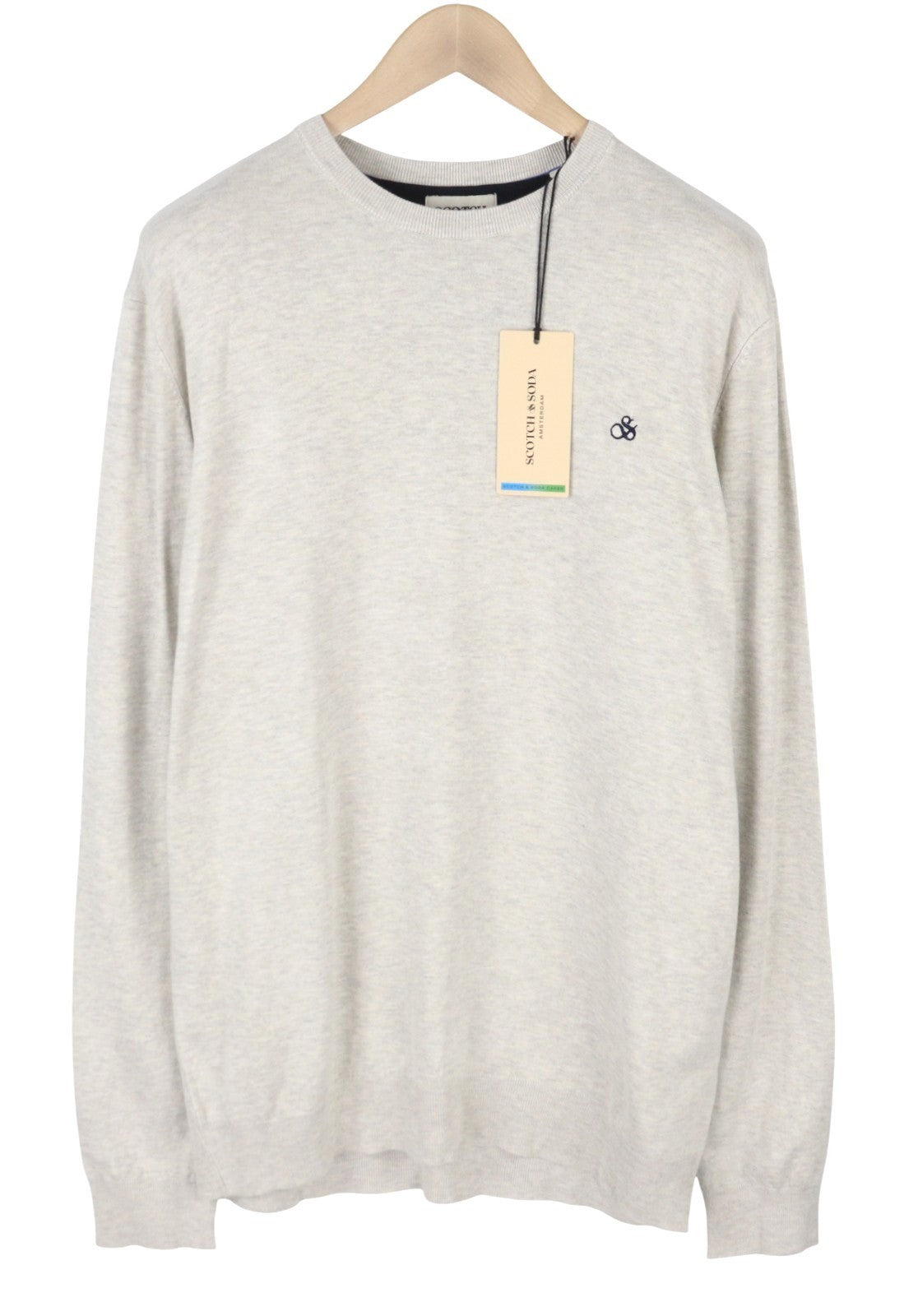 SCOTCH & SODA Men Jumper 2XL Grey Melange Tight-Knit Embroidered Pull On