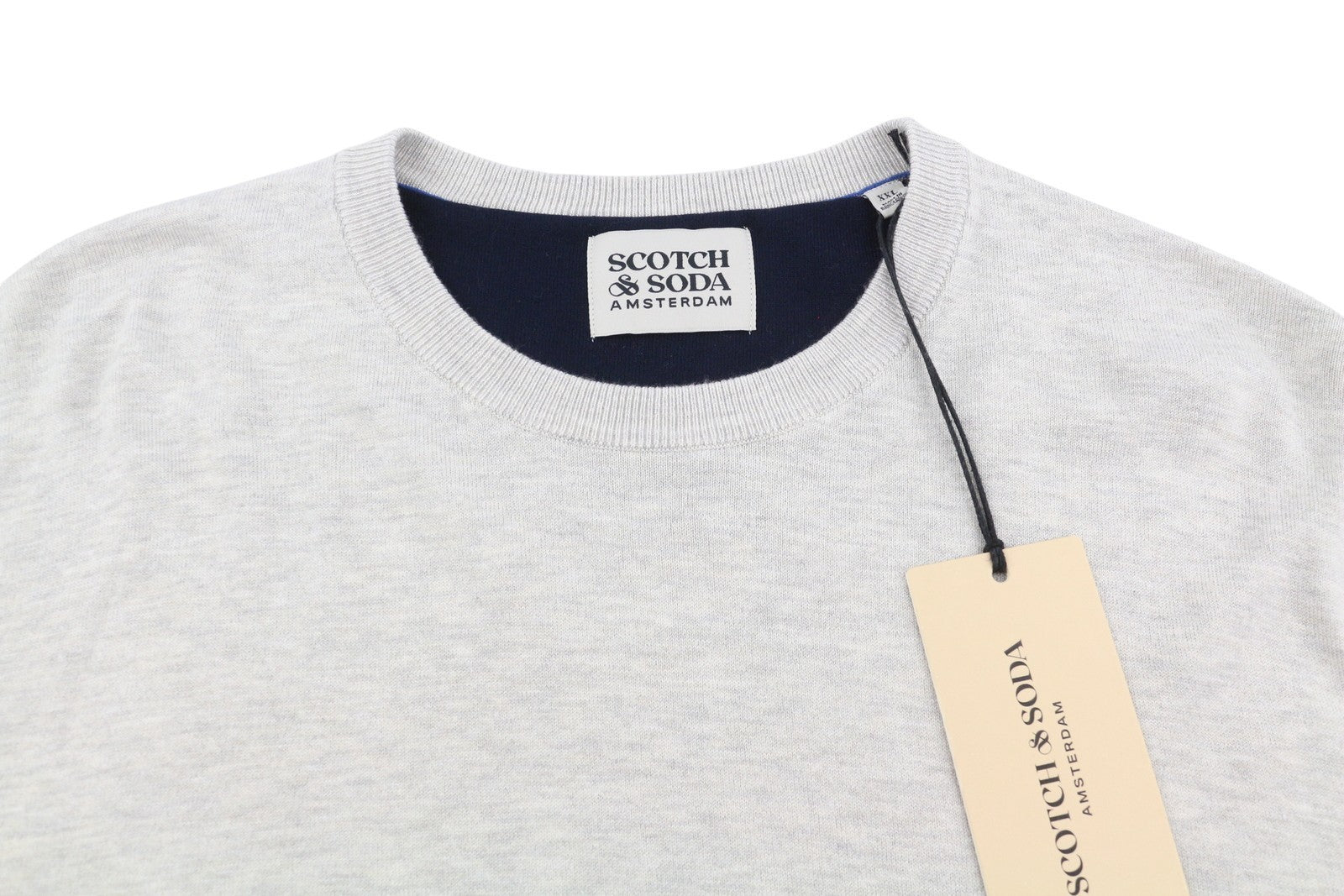 SCOTCH & SODA Men Jumper 2XL Grey Melange Tight-Knit Embroidered Pull On