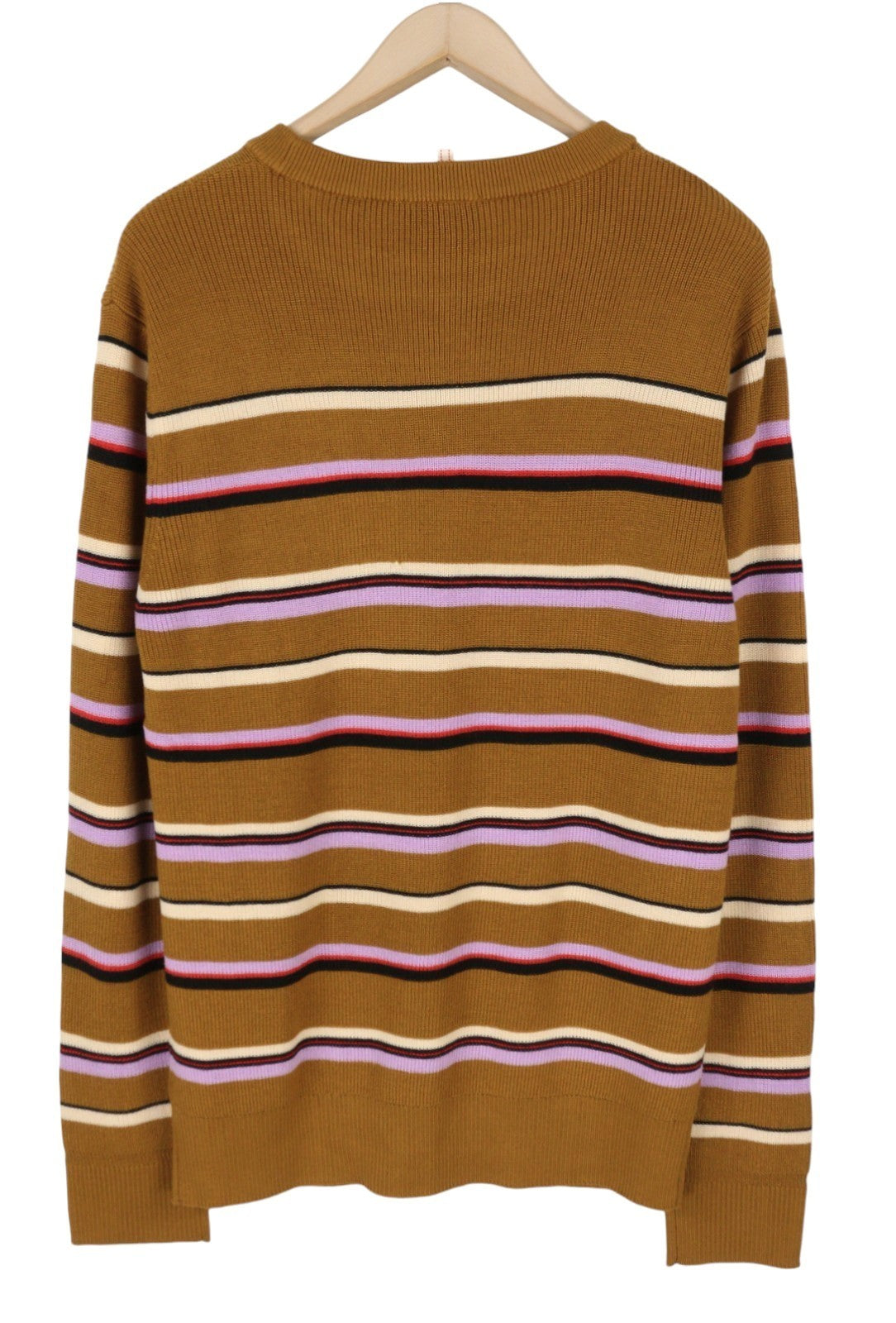 SCOTCH & SODA Men Jumper L Brown Striped Crew Neck Wool Tight-Knit Pull On