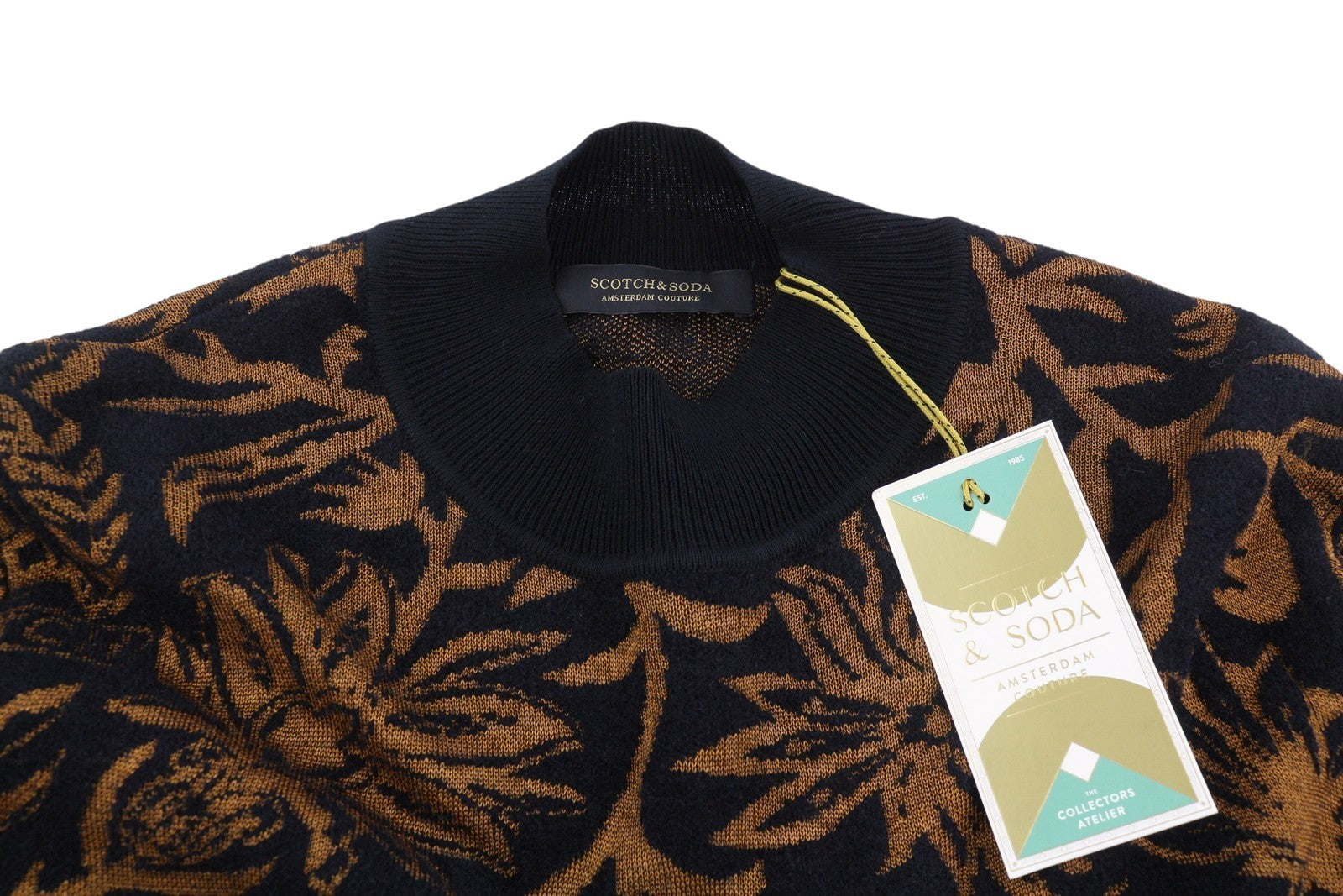 SCOTCH & SODA Men Jumper L Black Floral Pattern Tight-Knit Cotton Blend Pull On