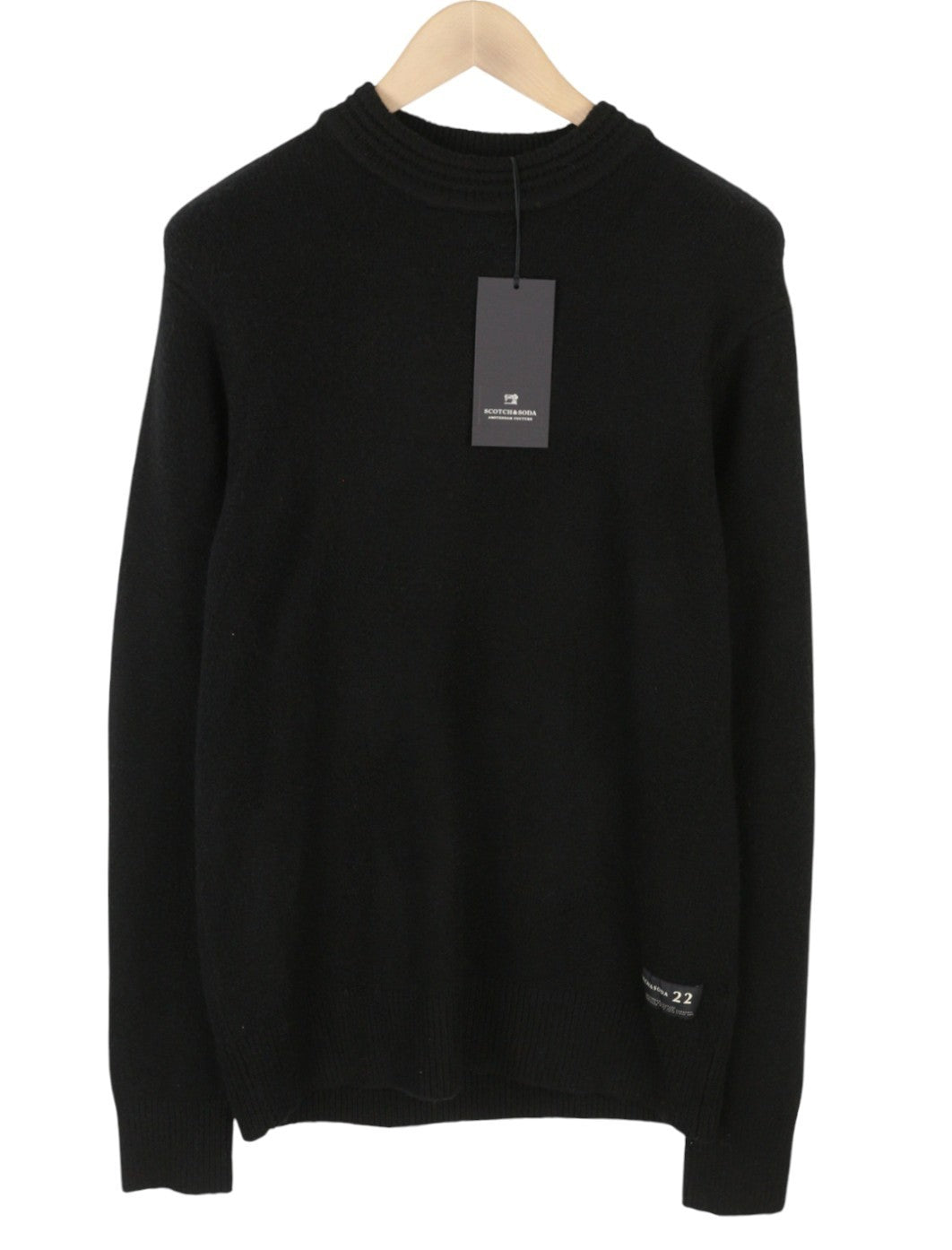 SCOTCH & SODA Men Jumper L Black Tight-Knit Mock Neck Soft Pull On