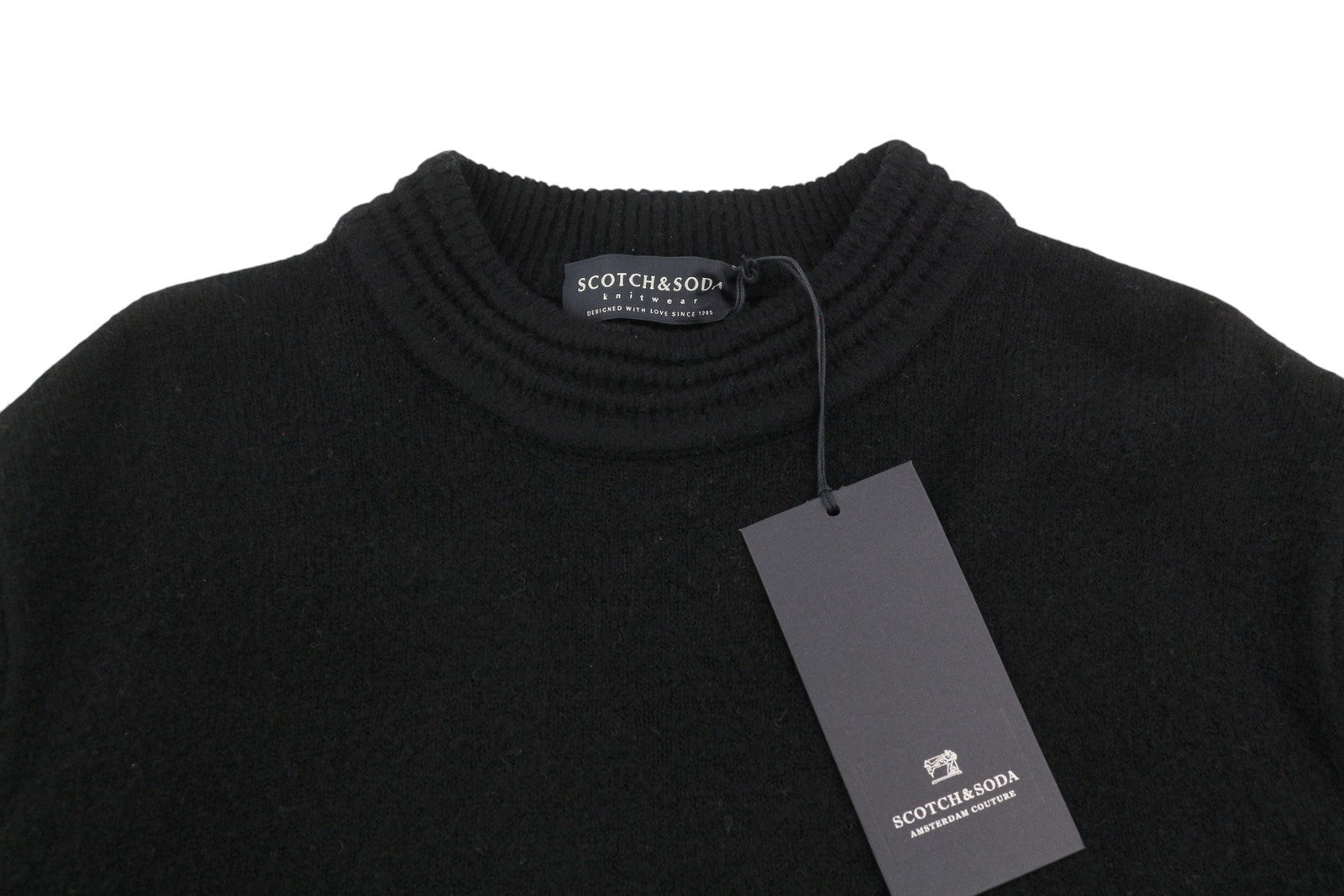SCOTCH & SODA Men Jumper L Black Tight-Knit Mock Neck Soft Pull On