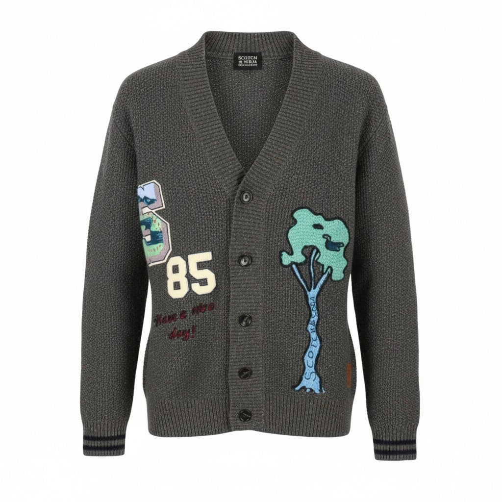 SCOTCH & SODA Men Jumper M Grey Melange Cotton Blend Knit Button-Up Cardigan