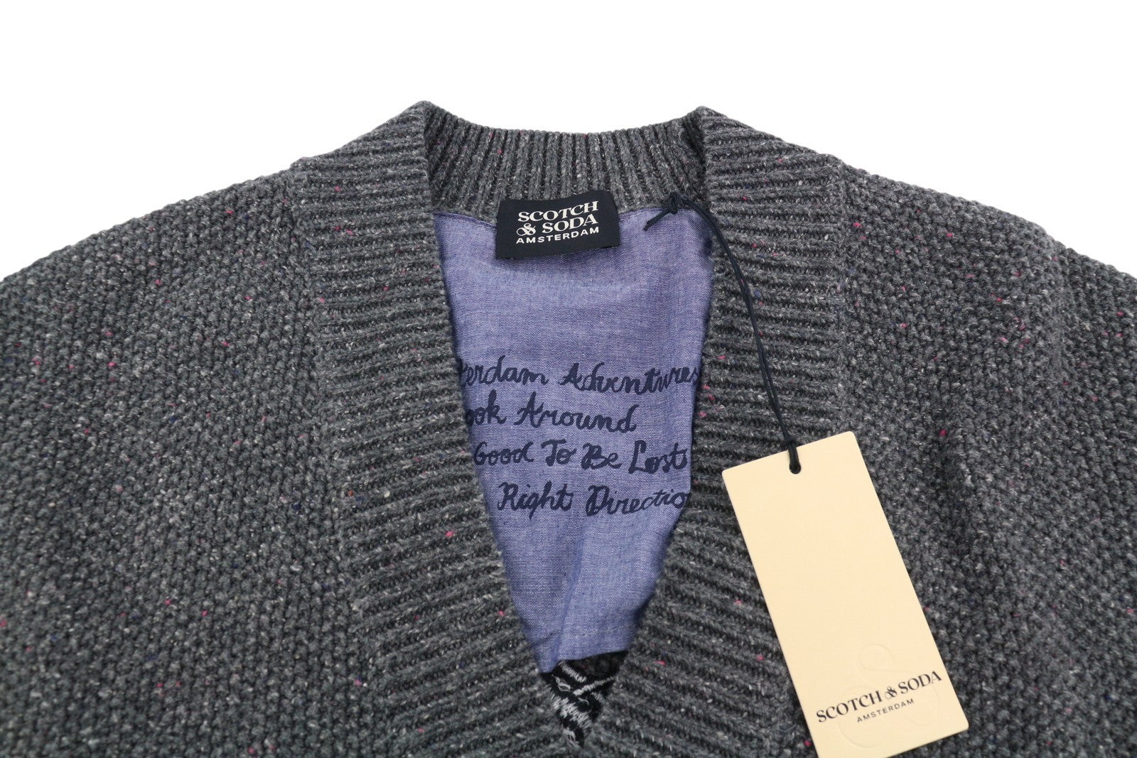 SCOTCH & SODA Men Jumper M Grey Melange Cotton Blend Knit Button-Up Cardigan