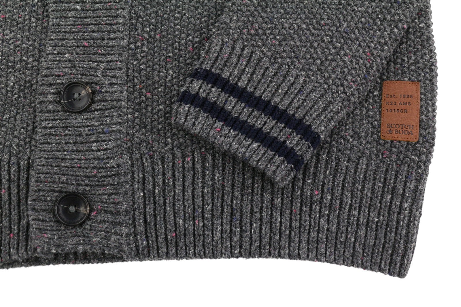 SCOTCH & SODA Men Jumper M Grey Melange Cotton Blend Knit Button-Up Cardigan