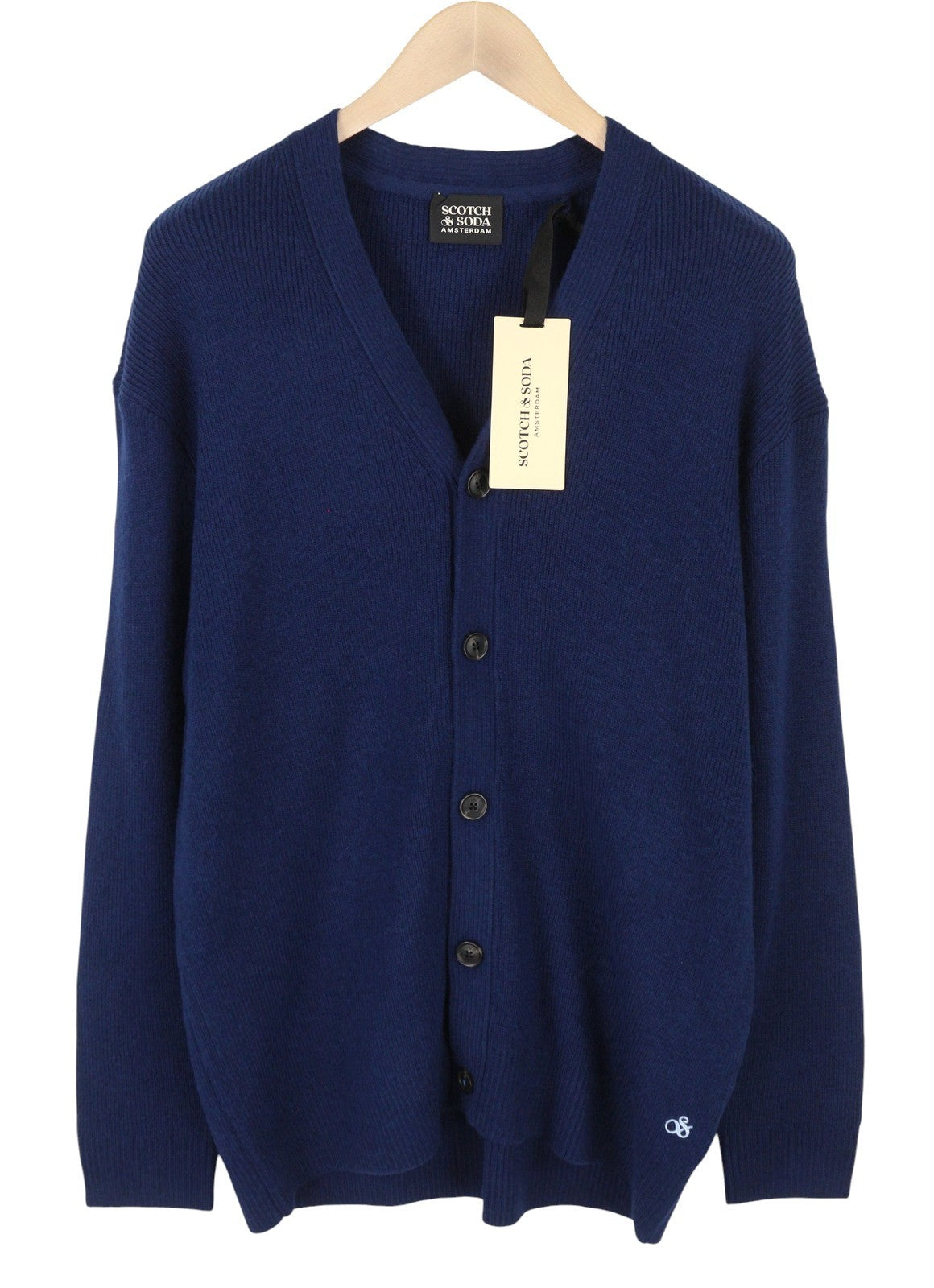 SCOTCH & SODA Men Jumper L Dark Blue Wool Tight-Knit Button-Up Cardigan