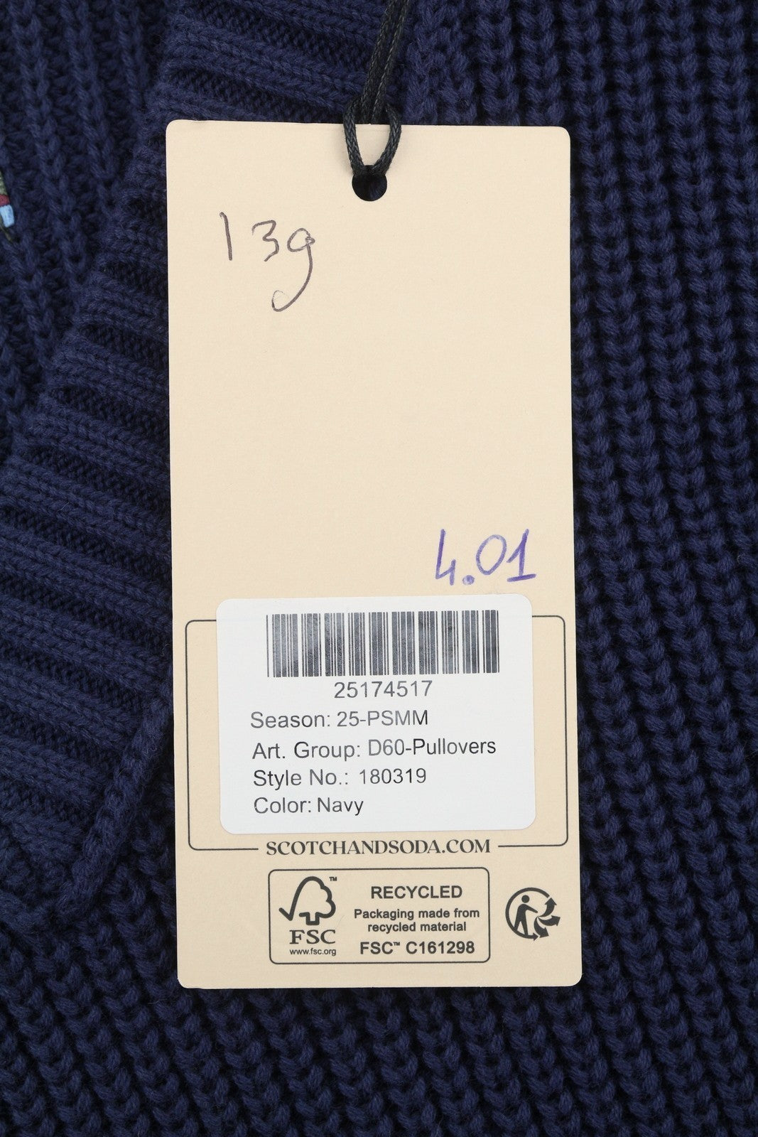 SCOTCH & SODA Men Jumper L Dark Blue Striped Tight-Knit V-Neck Pull On