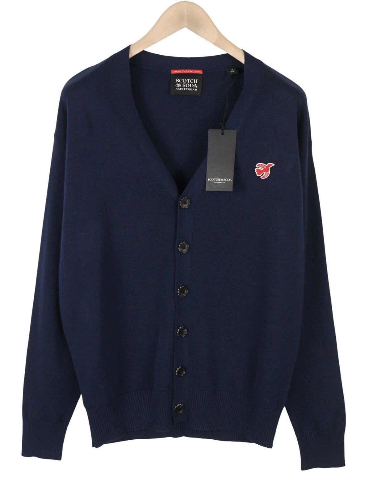 SCOTCH & SODA Men Jumper M Dark Blue Merino Wool Blend Knit Oversized Cardigan