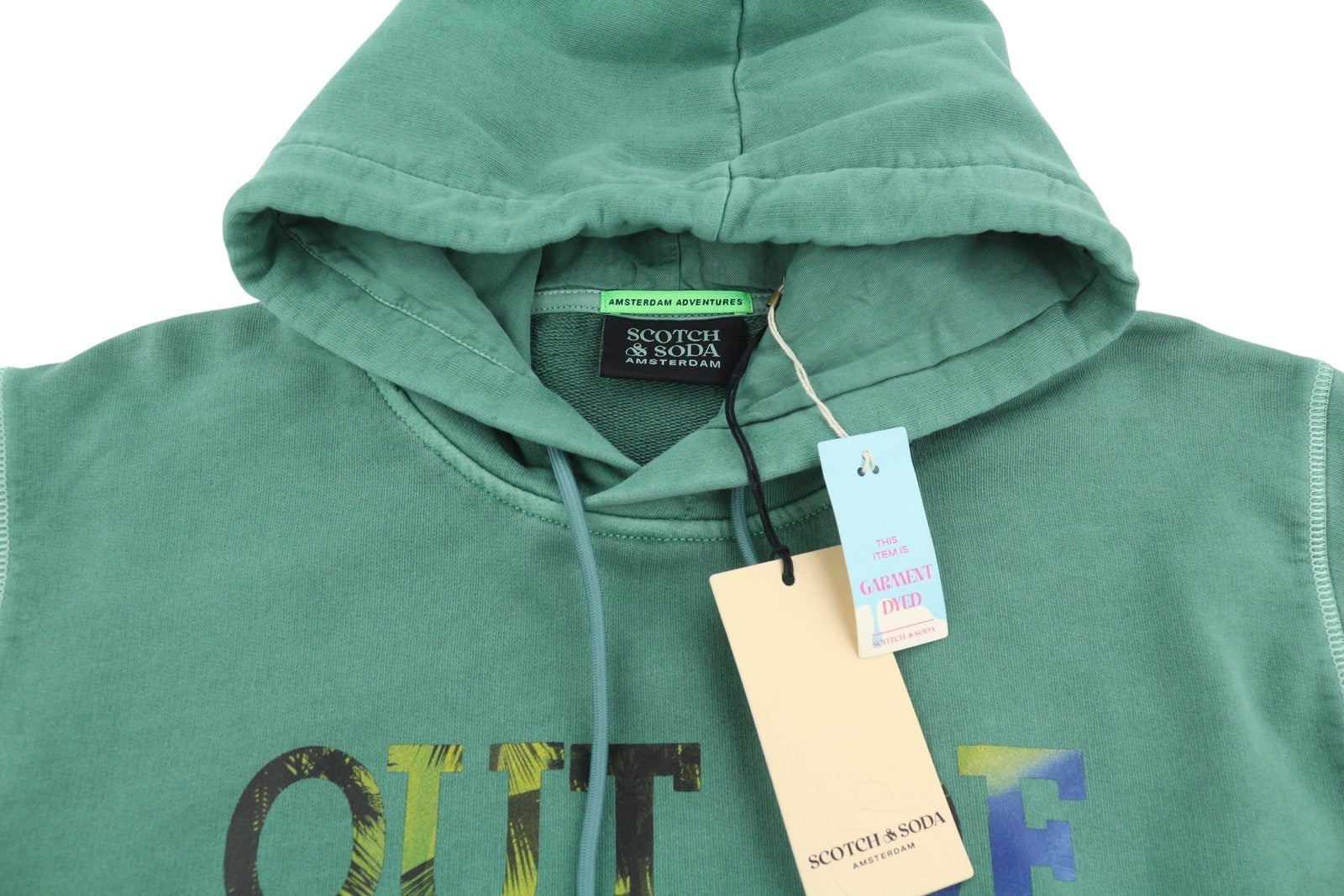 SCOTCH & SODA Men Hoodie M Preppy Green Faded Cotton Kangaroo Pocket Pull On