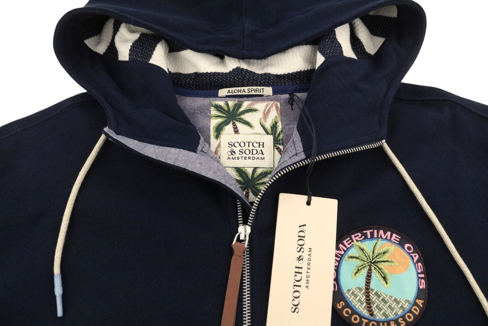 SCOTCH & SODA Men Hoodie M Dark Blue Organic Cotton Embroidered Full Zip