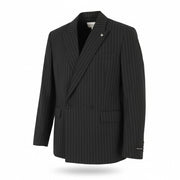 SCOTCH & SODA Men Blazer M Grey Melange Pinstripe Peak Lapel Double-Breasted