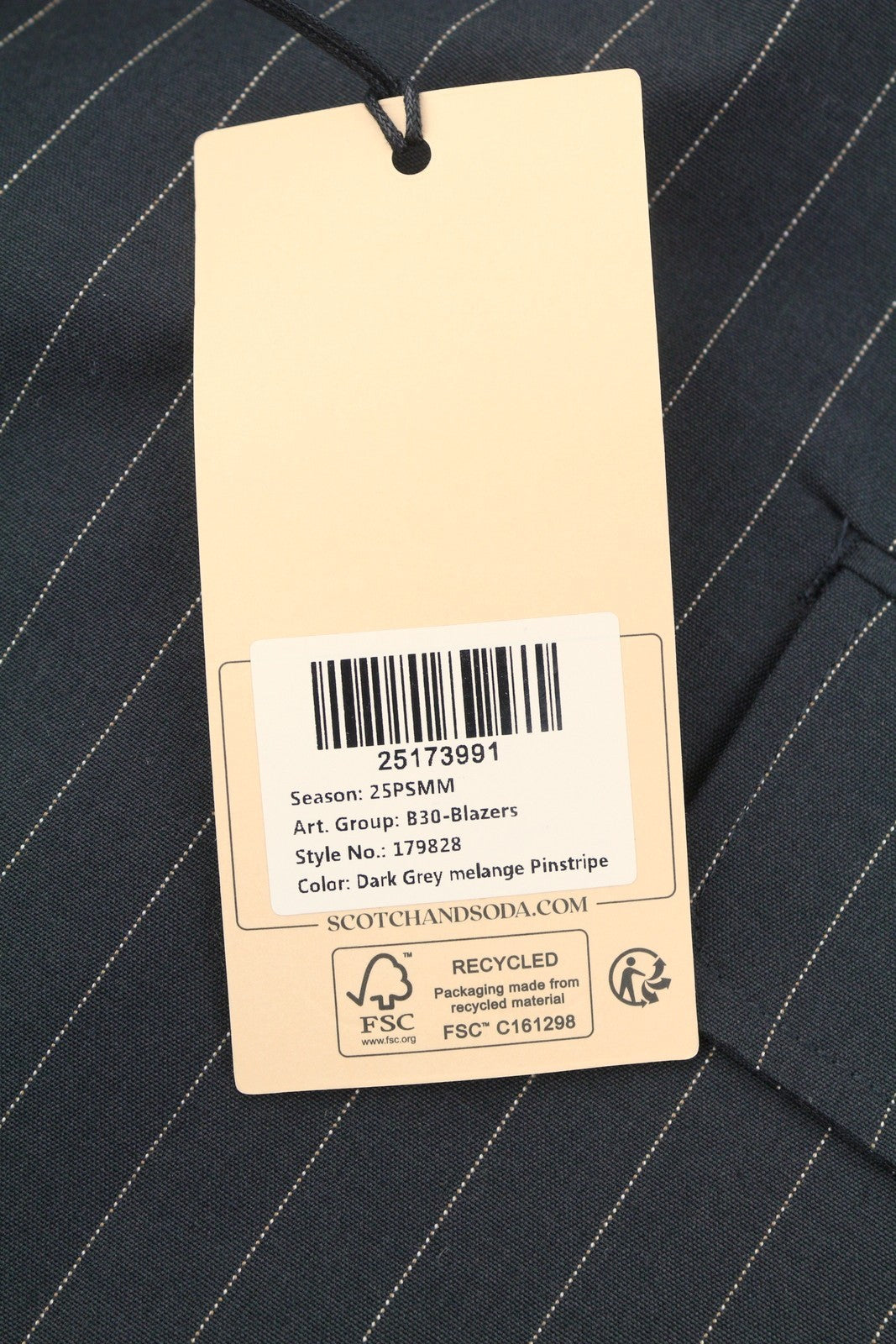 SCOTCH & SODA Men Blazer M Grey Melange Pinstripe Peak Lapel Double-Breasted