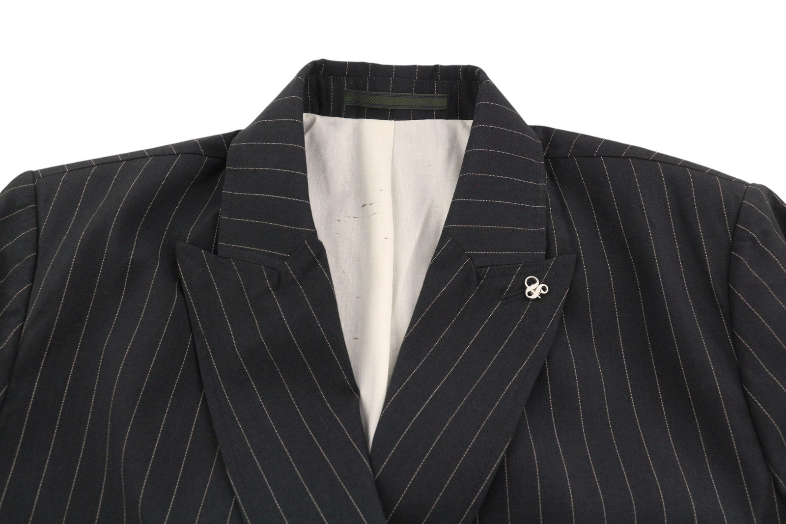 SCOTCH & SODA Men Blazer M Grey Melange Pinstripe Peak Lapel Double-Breasted