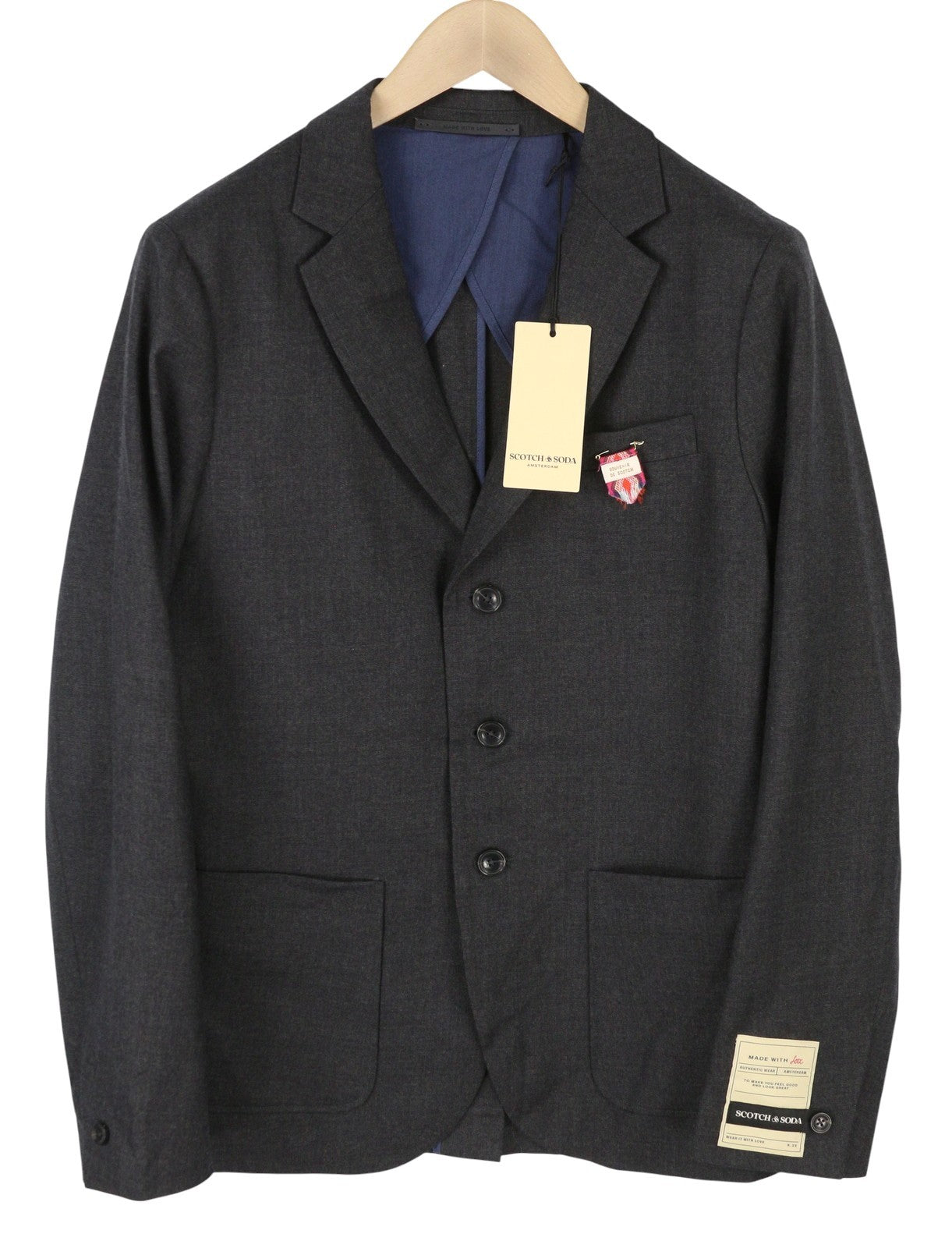 SCOTCH & SODA Men Blazer S Grey Graphite Melange Notch Lapel Half Lined Button