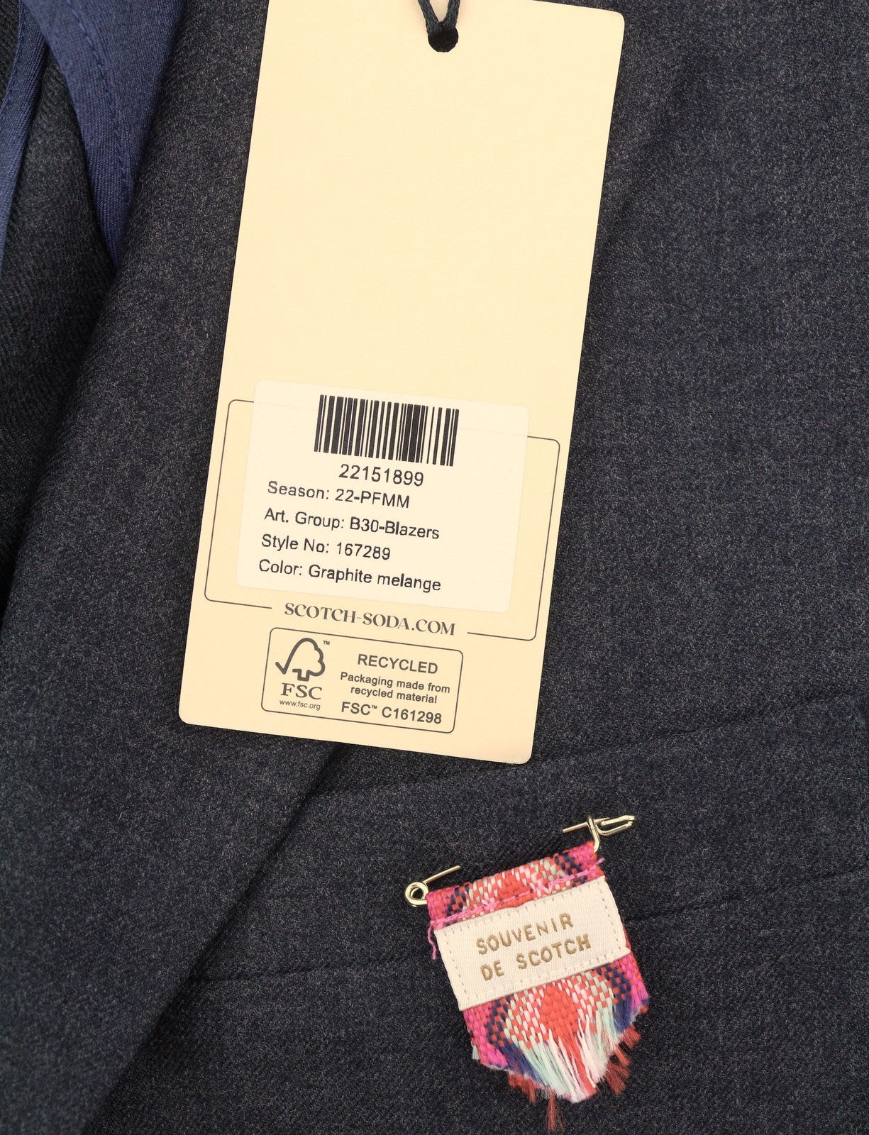 SCOTCH & SODA Men Blazer S Grey Graphite Melange Notch Lapel Half Lined Button