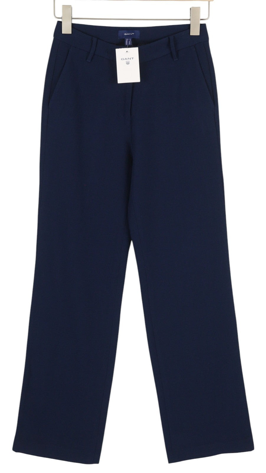 GANT Wide Drape Women Trousers EU34 Dark Blue Flat Zip Logo Casual