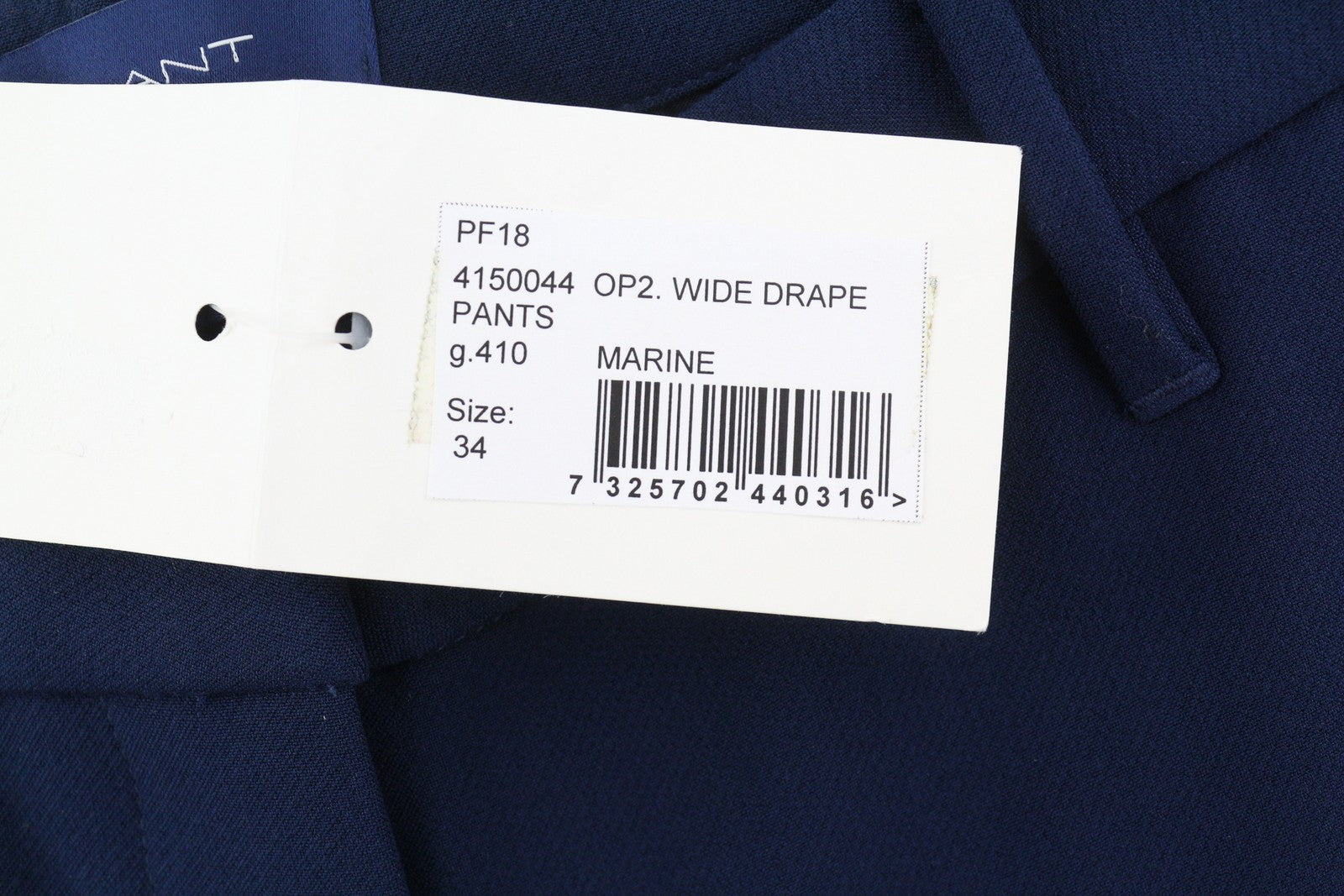 GANT Wide Drape Women Trousers EU34 Dark Blue Flat Zip Logo Casual