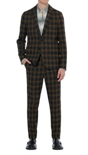 SCOTCH & SODA Men Suit M Golden Brown Check Yarn-Dyed Single Breasted 2PC