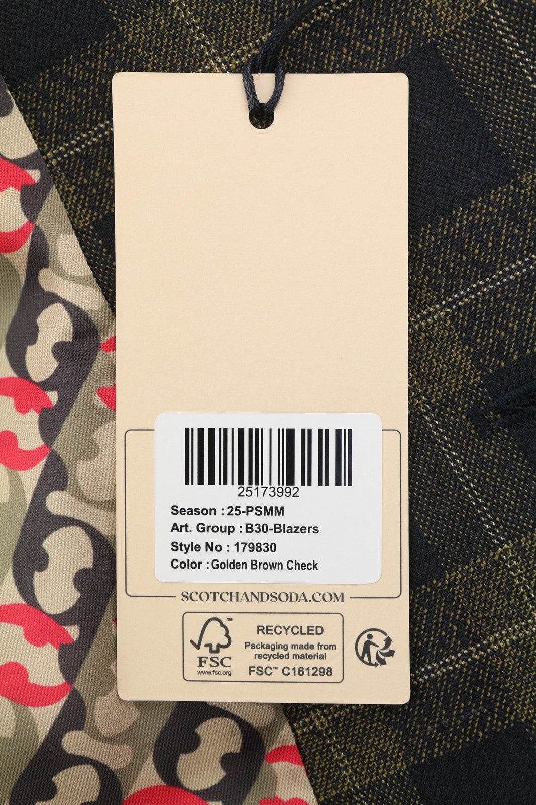 SCOTCH & SODA Men Suit M Golden Brown Check Yarn-Dyed Single Breasted 2PC