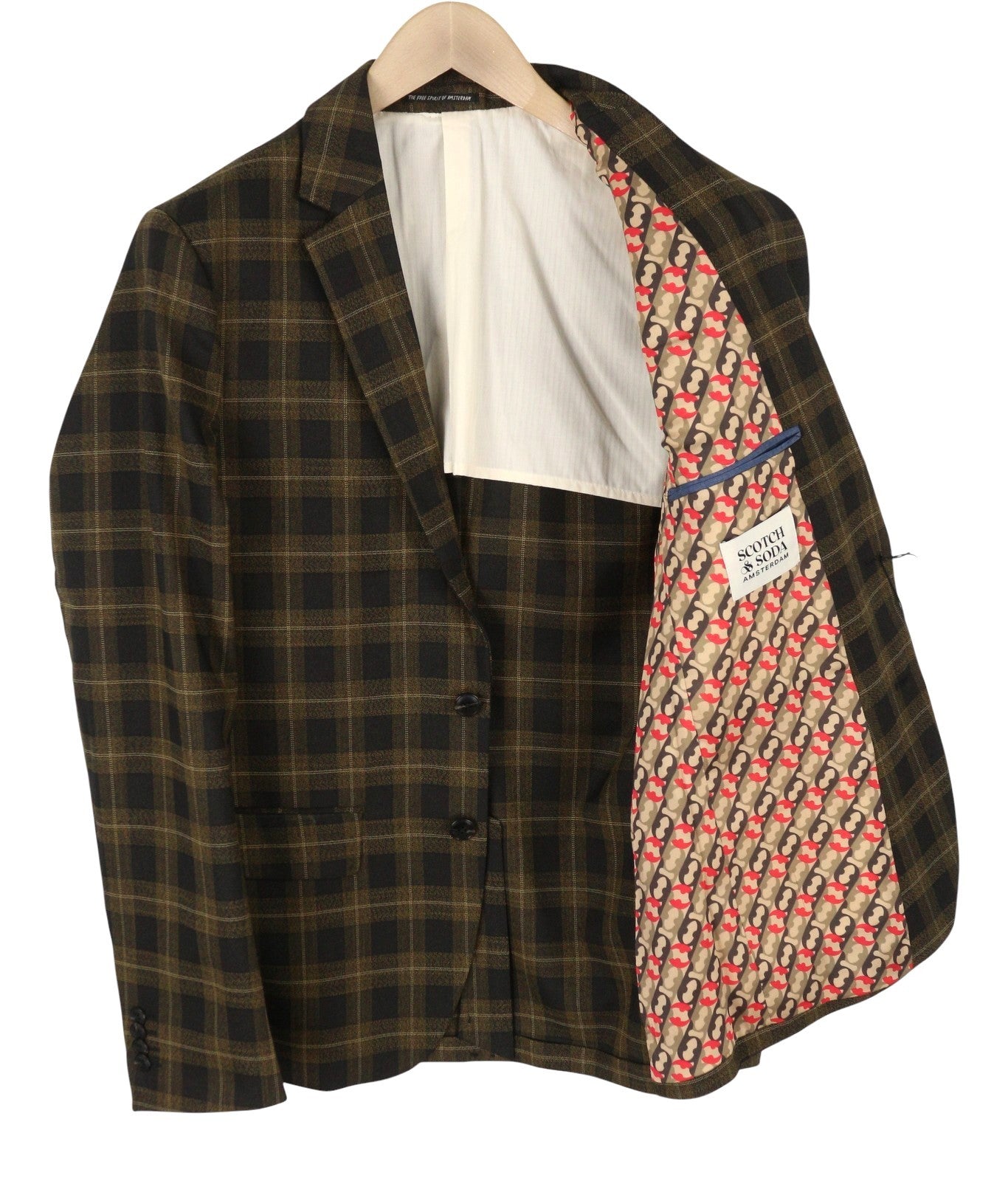 SCOTCH & SODA Men Suit M Golden Brown Check Yarn-Dyed Single Breasted 2PC