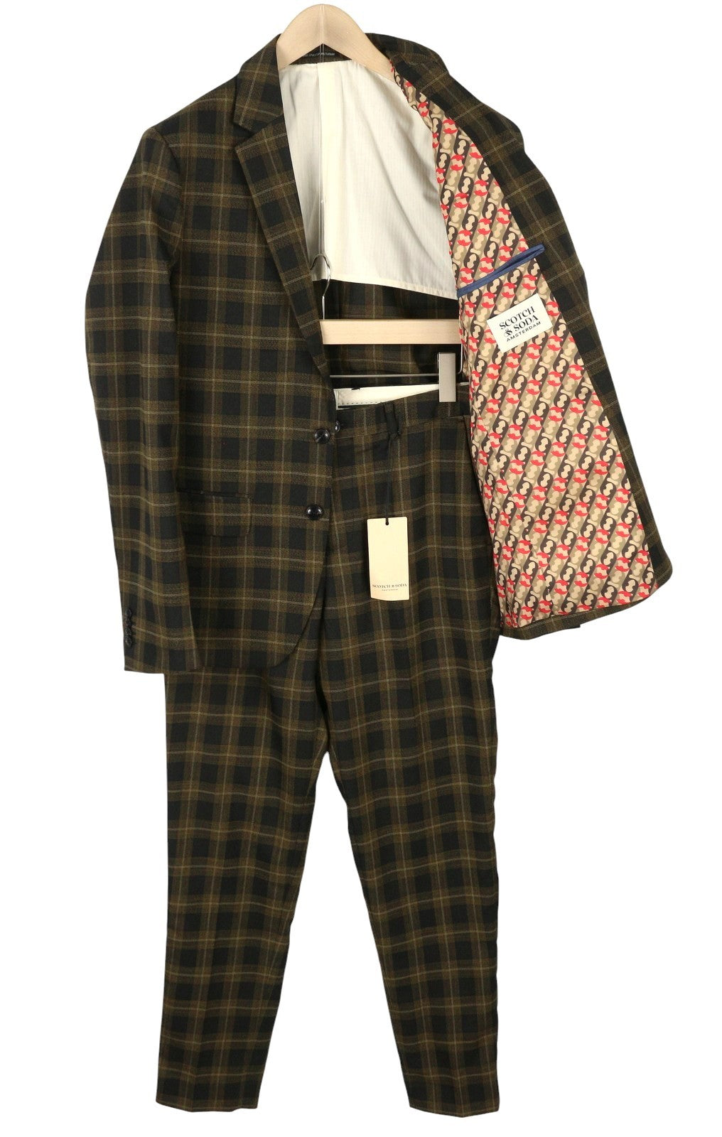 SCOTCH & SODA Men Suit M Golden Brown Check Yarn-Dyed Single Breasted 2PC