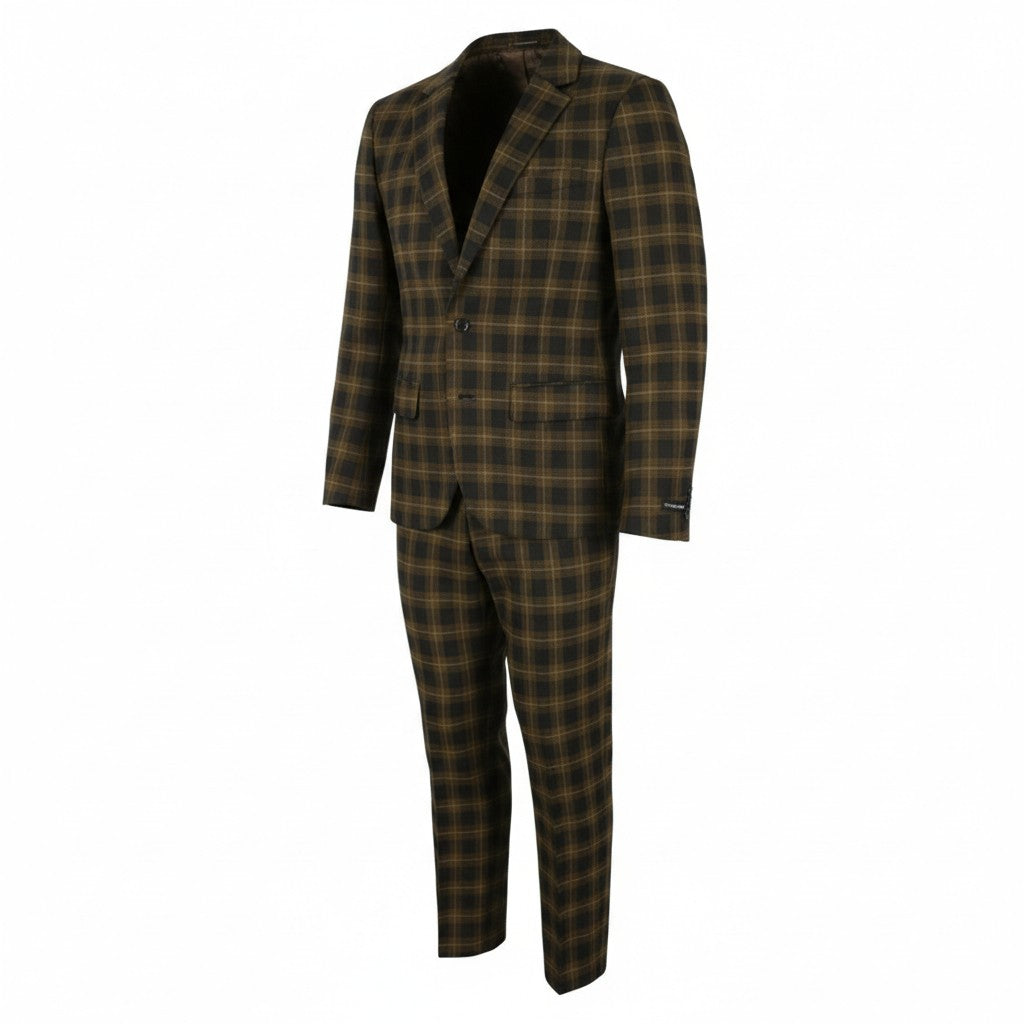 SCOTCH & SODA Men Suit M Golden Brown Check Yarn-Dyed Single Breasted 2PC