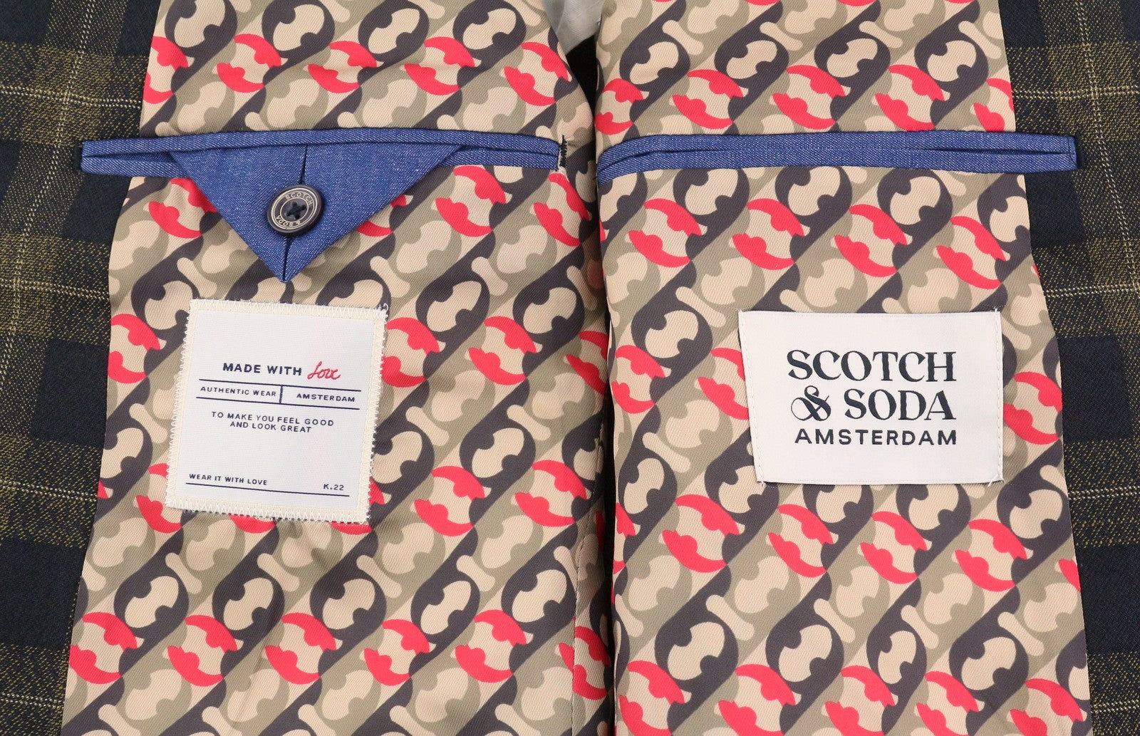 SCOTCH & SODA Men Suit M Golden Brown Check Yarn-Dyed Single Breasted 2PC