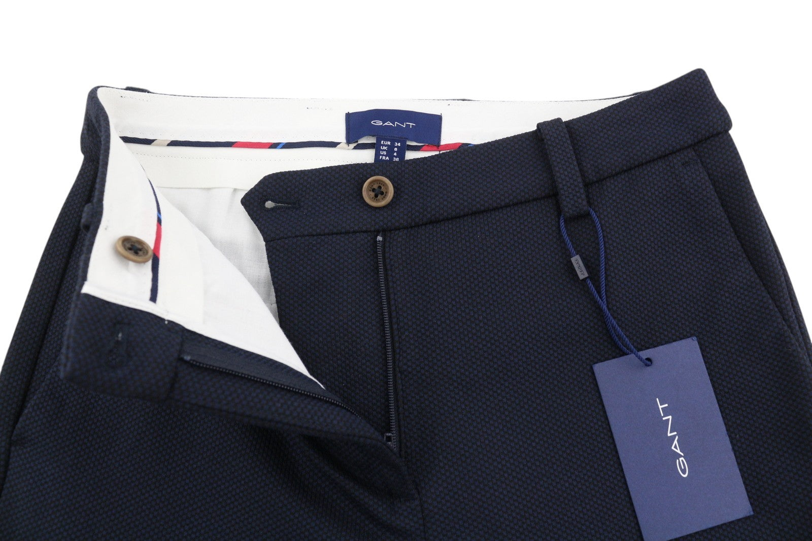 GANT Jersey Pique Women Trousers EU34 Blue Straight Ankle Fit