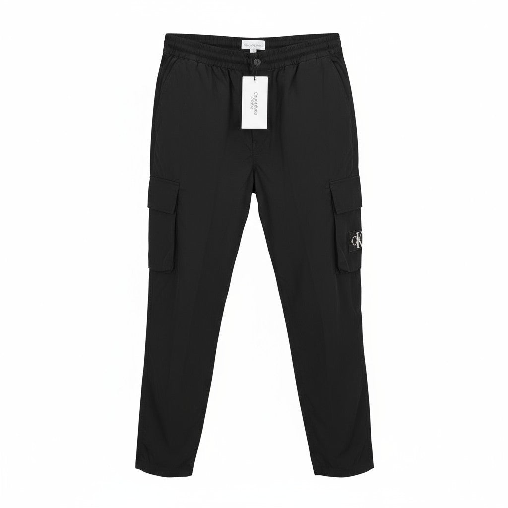 CALVIN KLEIN Utility Cotton Pop Men Trousers L Black Cargo Elastic Logo