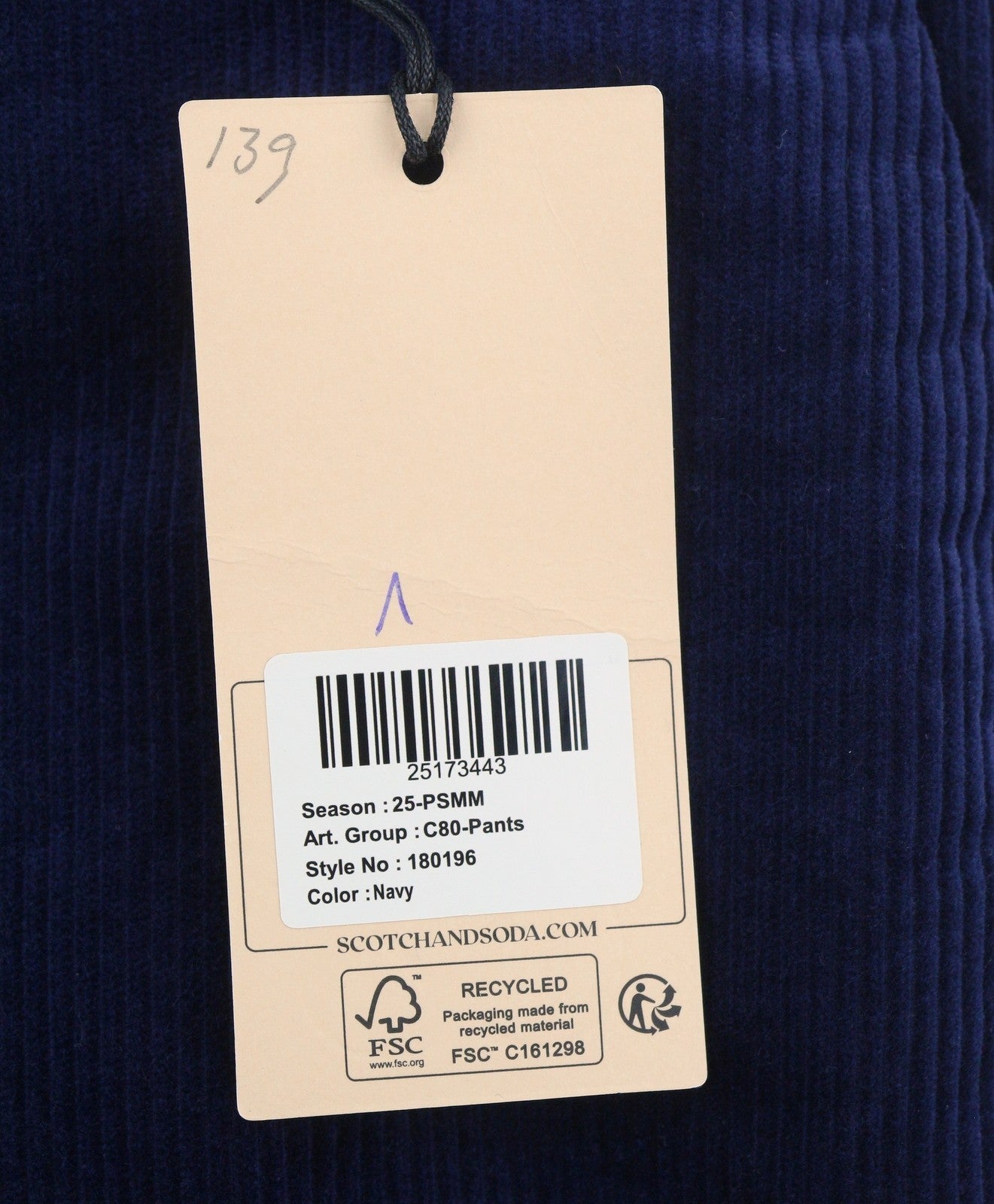 SCOTCH & SODA The Drift Men Trousers W31/L32 Blue Regular Tapered Fit Corduroy