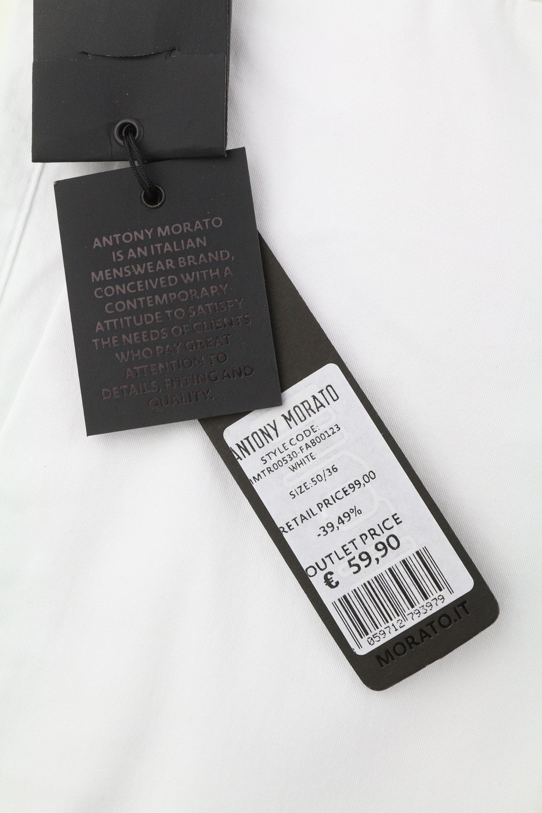 ANTONY MORATO Men Trousers W36 White Slim Chino Flat Front Zip Casual