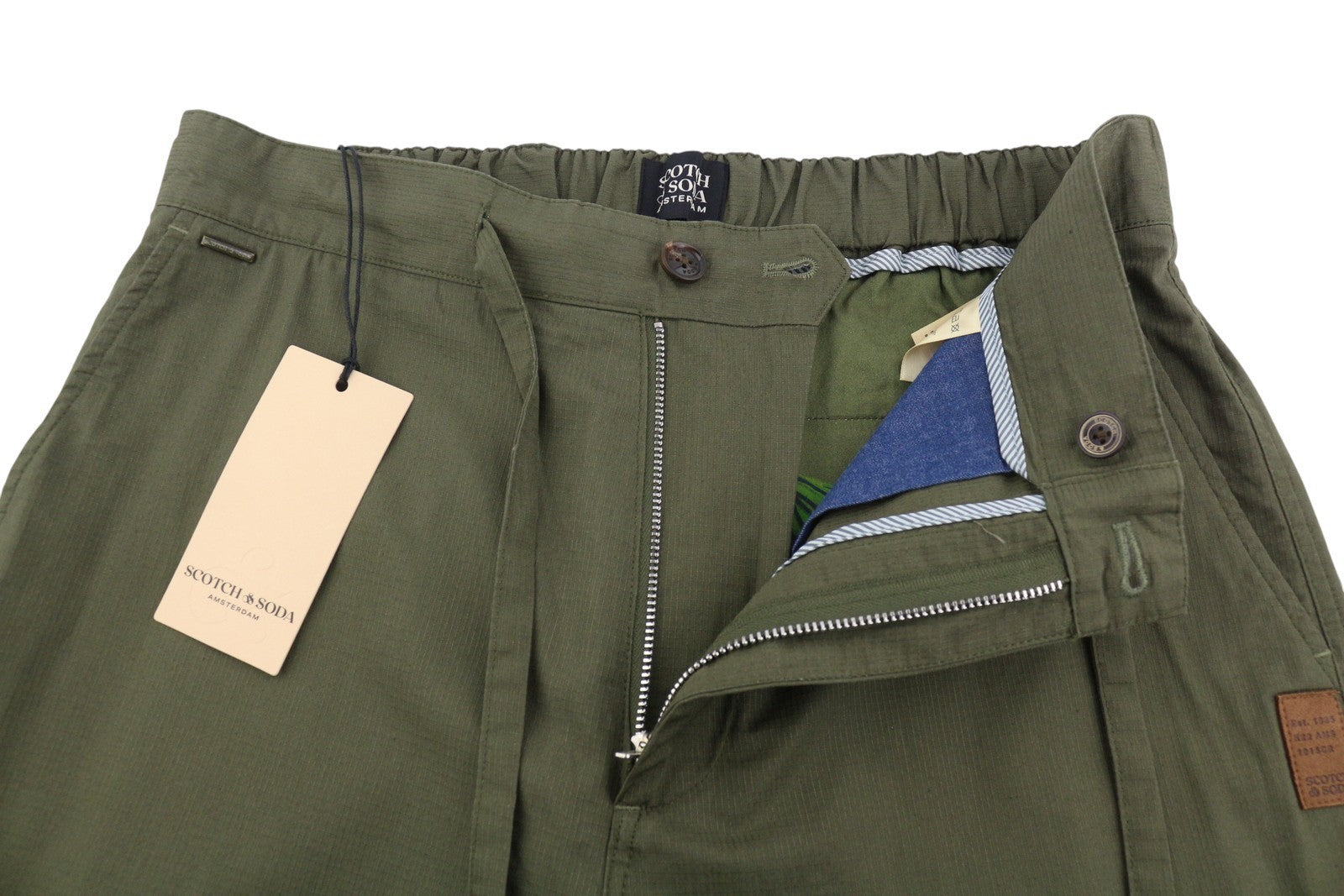SCOTCH & SODA Men Trousers W33/L29 Green Elastic Drawstring Waist Zip Hems